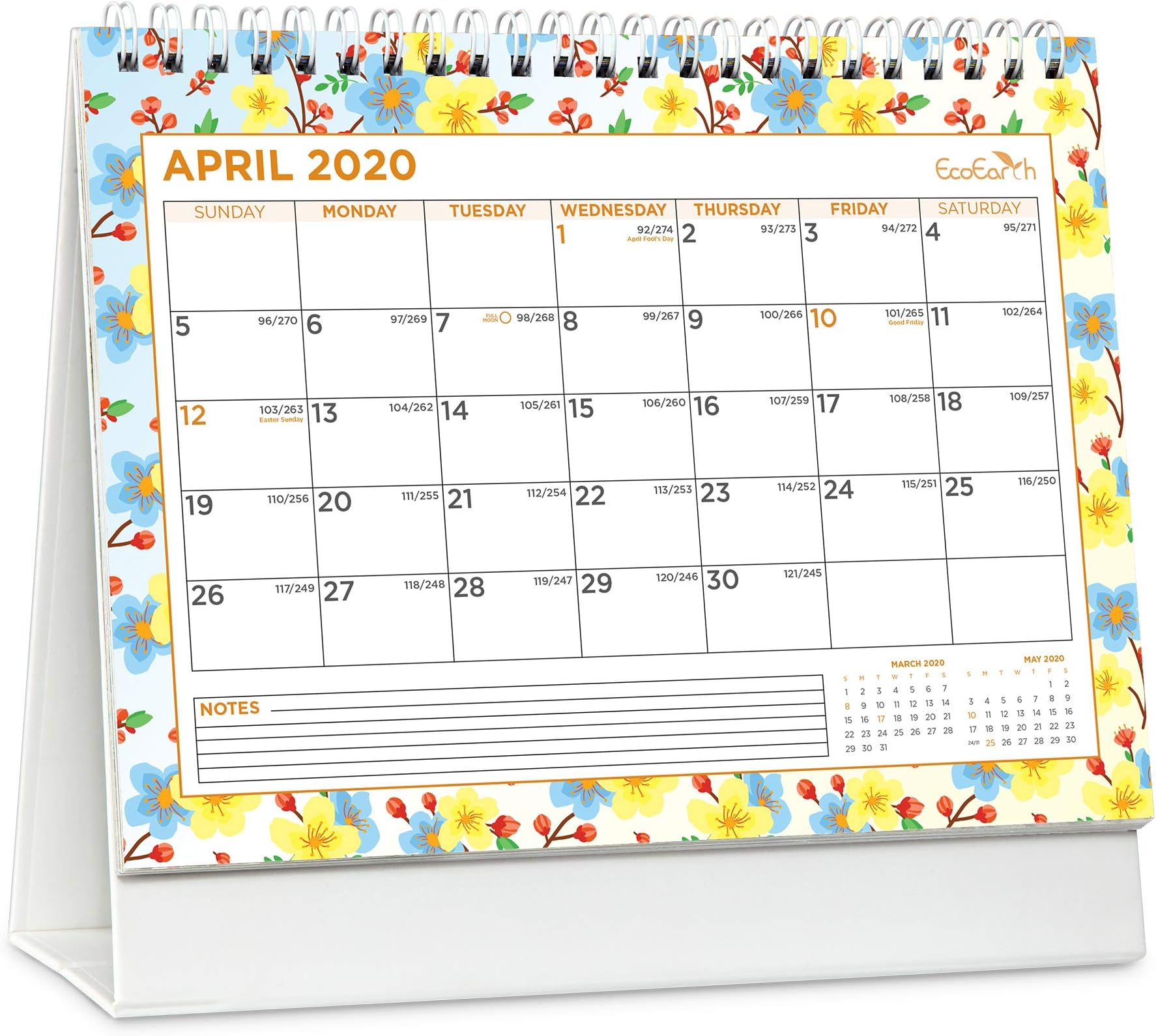 EcoEarth Biodegradable 8x6 Inch Standing Desk Calendar, 2020 Calendar Year Monthly Tent Style Flip Calendar, Expressions Art Design