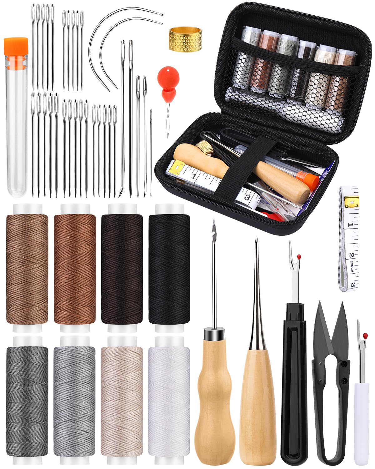 BAGERLA Upholstery Repair Kit 50 Pcs Heavy Duty Sewing Kit with 8 Colors Thread 32 Pcs Upholstery Needles