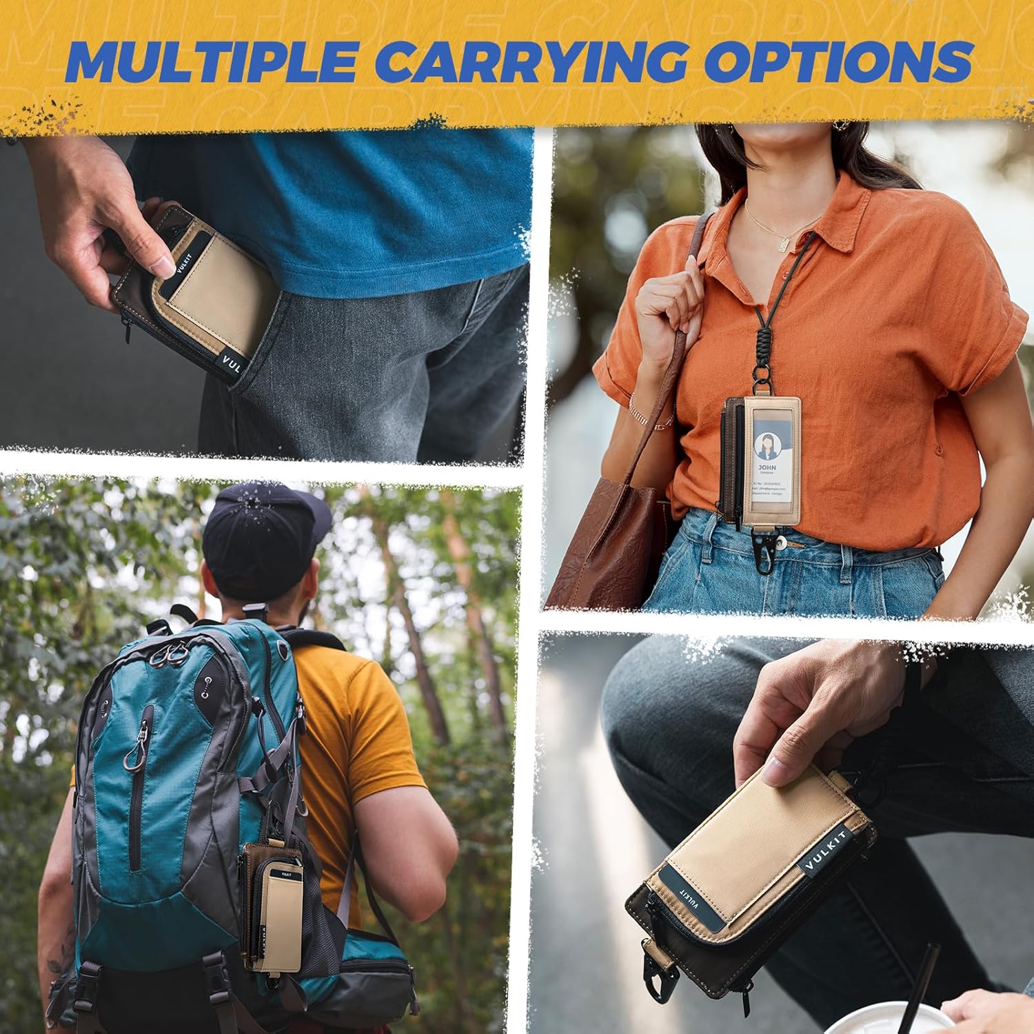 VULKIT Water-Resistant Keychain Wallet with Lanyard for Men and Women, Outdoor Zipper Pouch Wallet with Clear ID Window, for Hiking, Fishing, Skateboard and any Outdoor Activities, Sierra Sand - Image 3