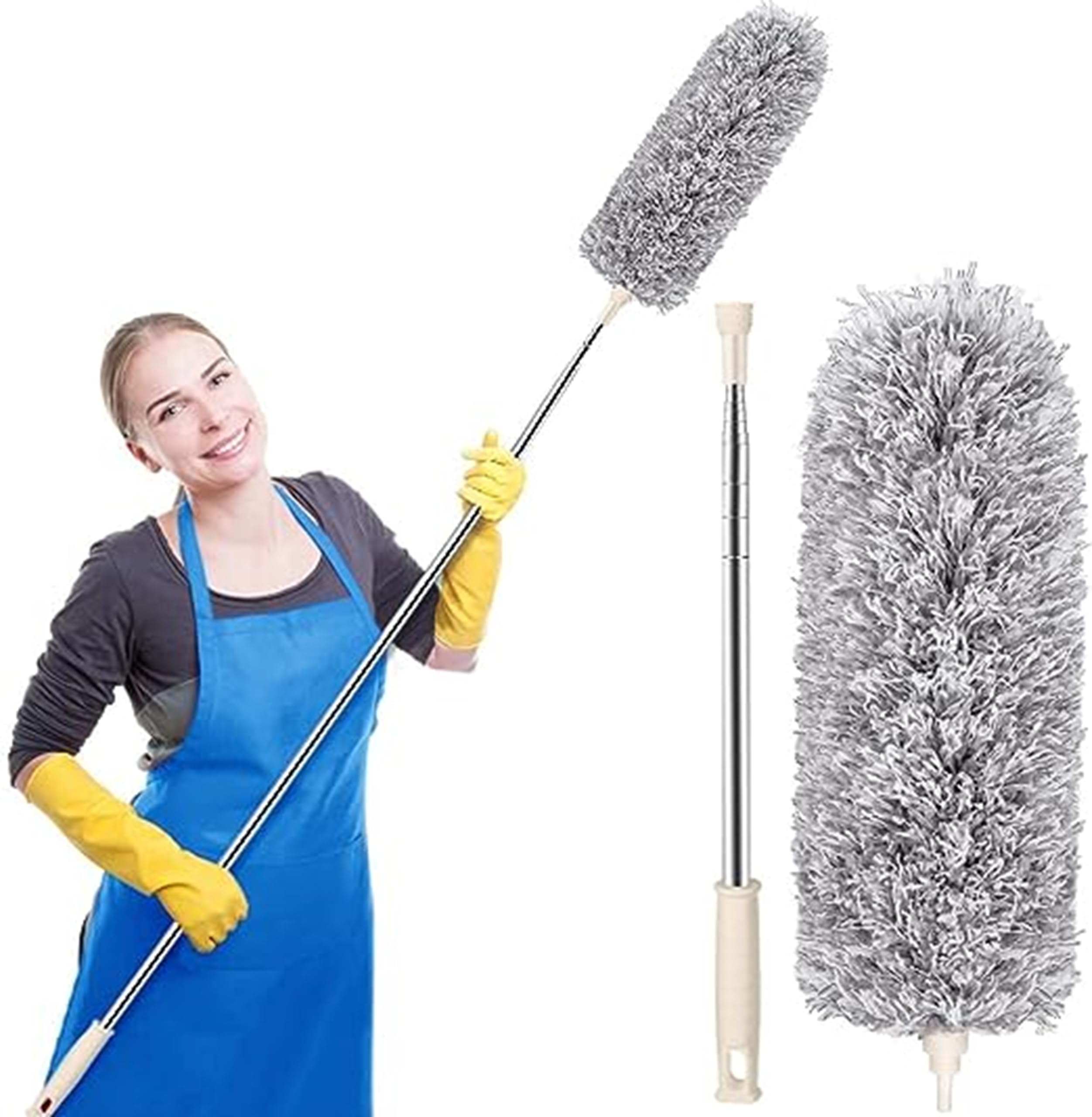 Microfiber Feather Duster Long Handle Ceiling for Dust Cleaning Extendable Pole 30-100 Inch High Cobweb Stick - Steel,Grey Bendable & Washable for Fans, Window, Furniture, Anti Scratch Head (1) (B0DG8HQ1X6) Amazon Price History, Amazon Price Tracker