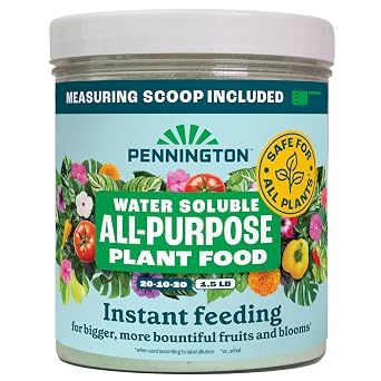 Pennington Water Soluble All Purpose Plant Food 20-10-20-1.5 lb | Fertilizer, measuring scoop, wide mouth jar, foam seal lid, for new and established plants