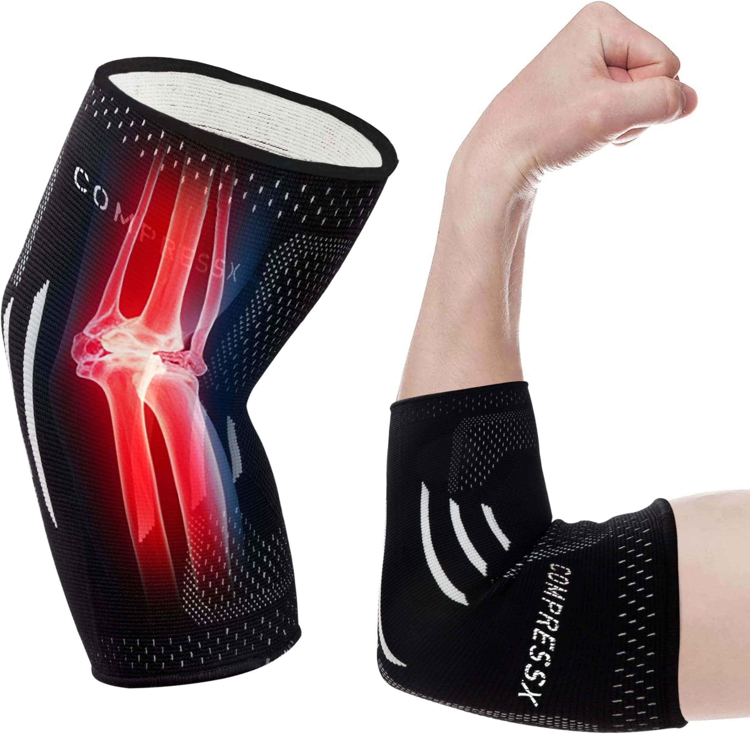 Elbow Support for Men & Women (1 Sleeve) - Compression Sleeve Arm Splint for Tennis, Golfers, Weightlifting, Tendonitis, Sports/Fitness Injuries - Joint Relief Treatment for Men & Women
