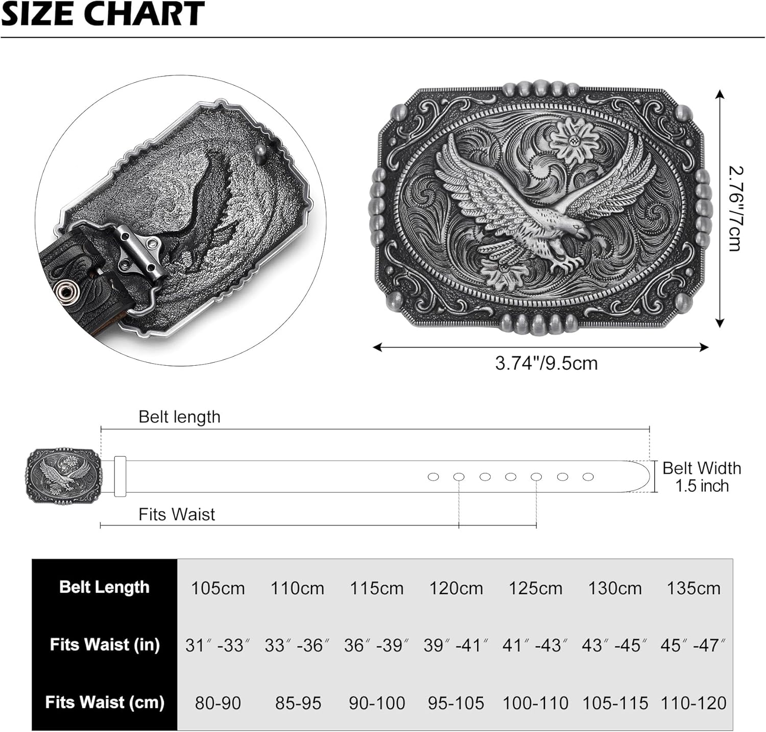 BISON DENIM Men's Western cowboy belt Classic Double embossed leather belts with Printed Engraved Buckle - Image 4