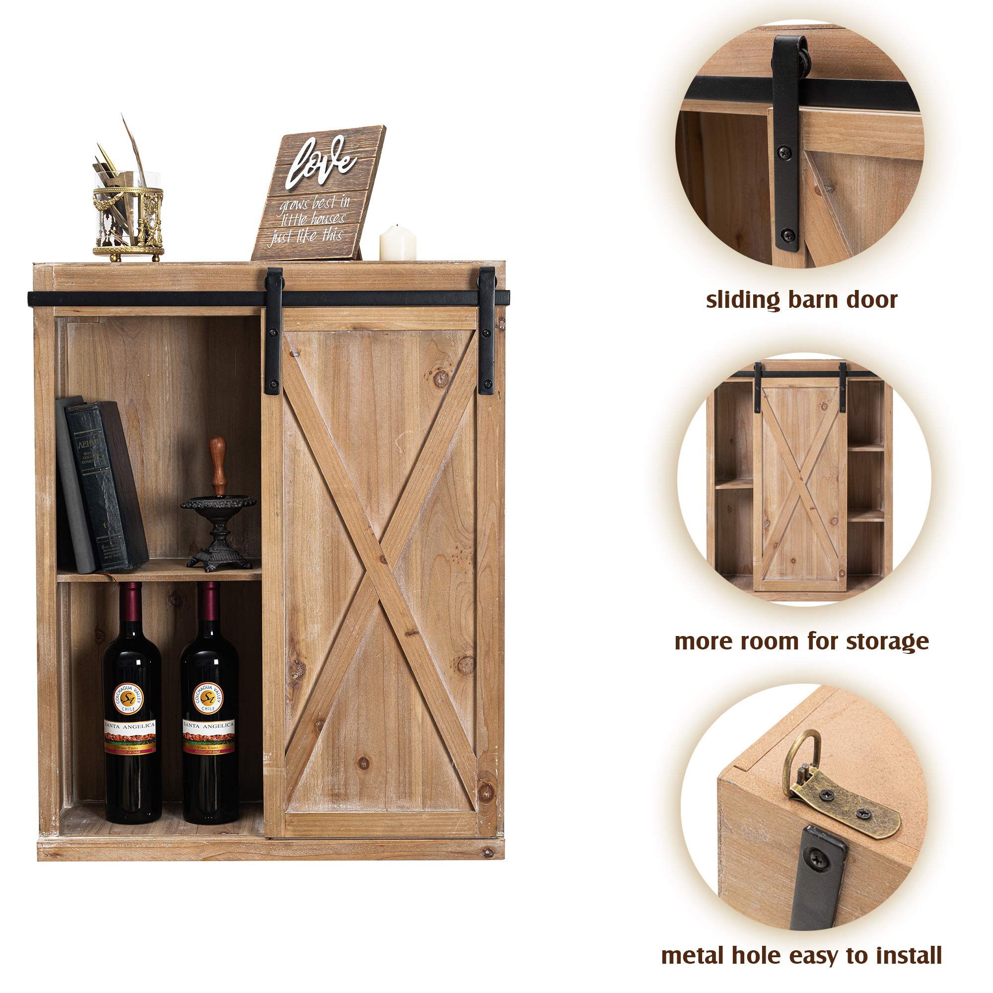 Hawoo Farmhouse Bathroom Wall Storage with Sliding Barn Door, Wood Over Toilet