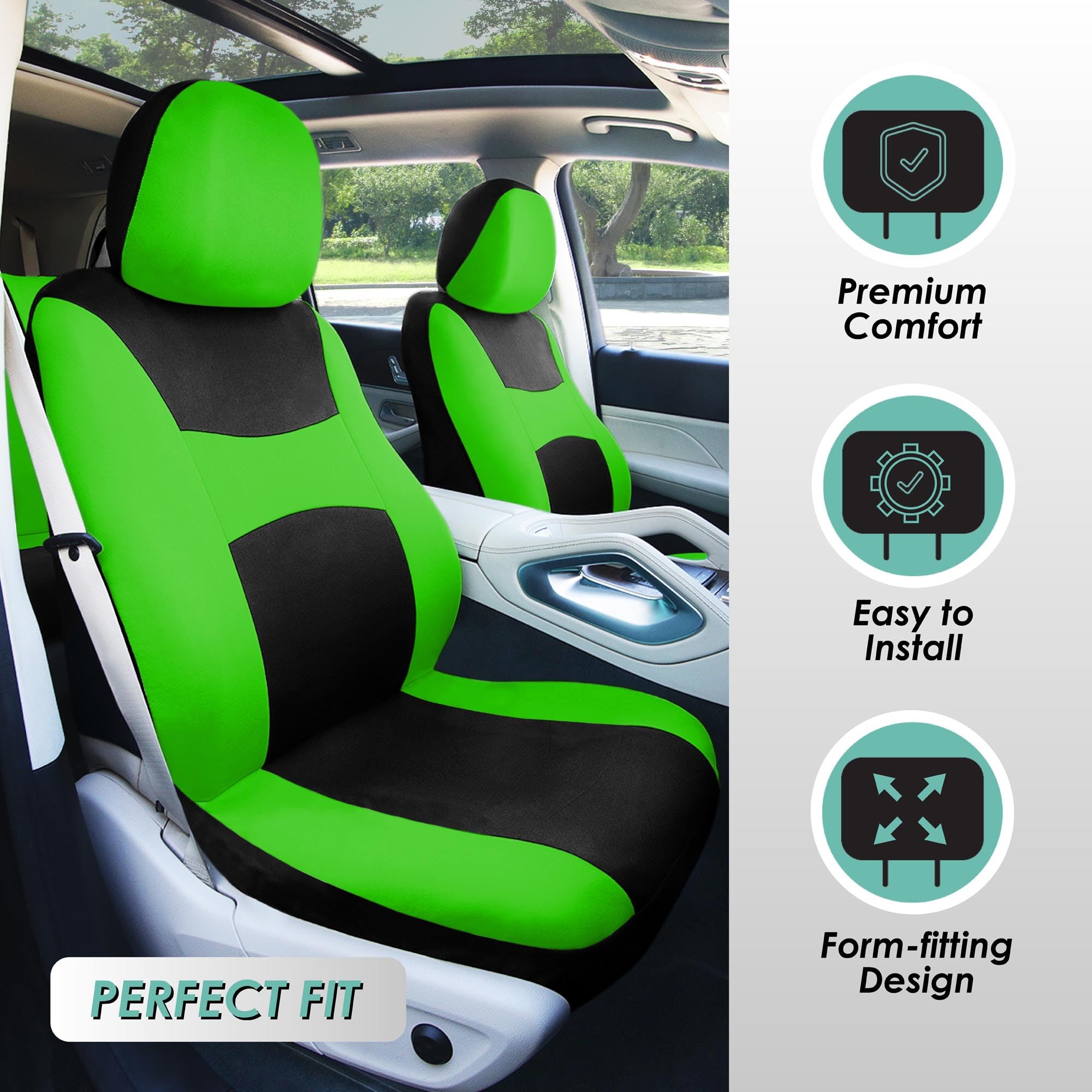 FH Group Autositzbezüge Universal – Grün, Mit Airbag-Kompatibilität Für Auto, SUV & Truck