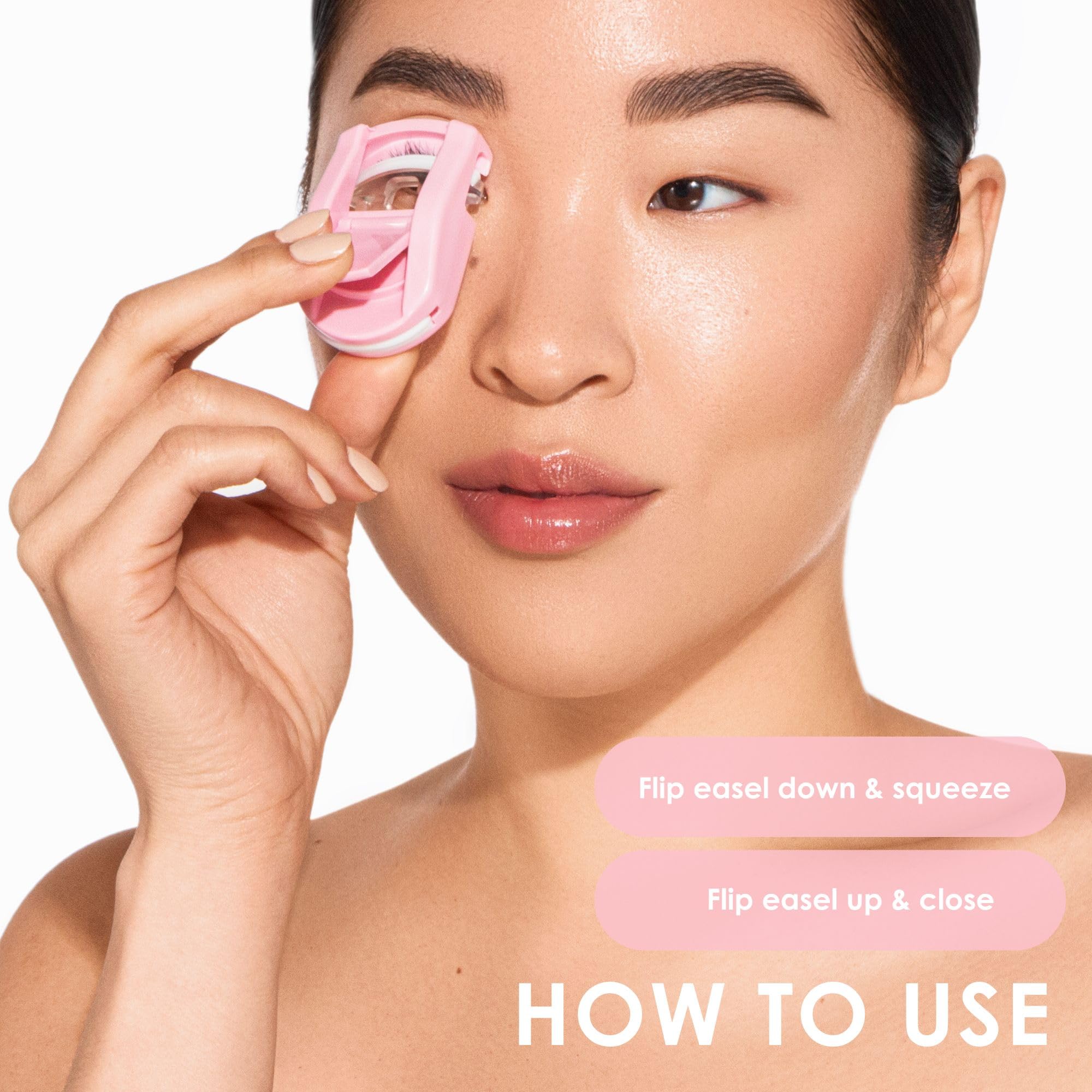 JAPONESQUE Reise-Wimpernzange, Rosa, 2 Stück – Kunststoff Wimpernzange für Reisen Make-up – Kommt mit Bonus Ersatz Lash Pad – 2 Pack