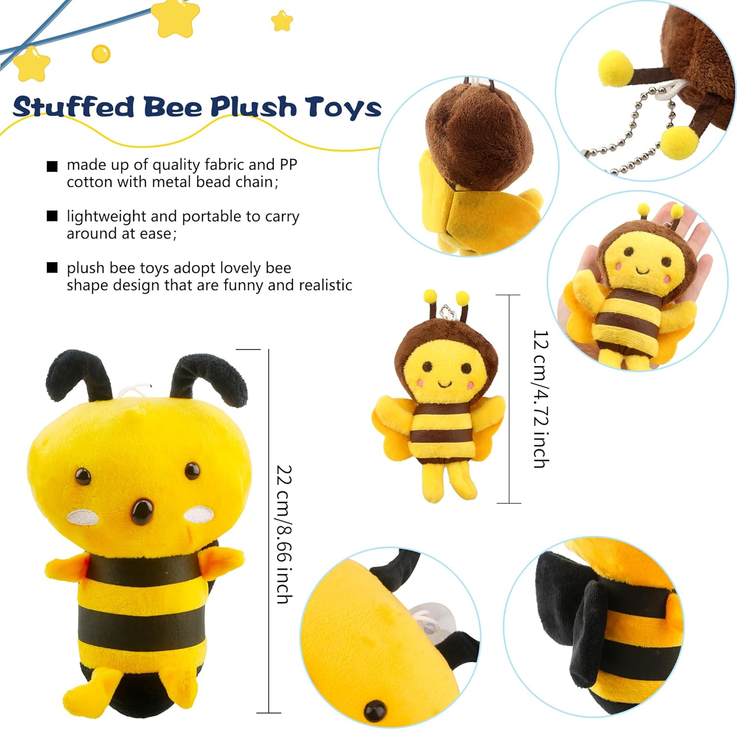 10 Pack Bee Stuffed Animals Toys Plush Bumble Bee Include 2 Pcs Large Stuffed Bee and 8 Pcs Small Plush Honeybee for Christmas Easter Birthday Animal Theme Party Favors