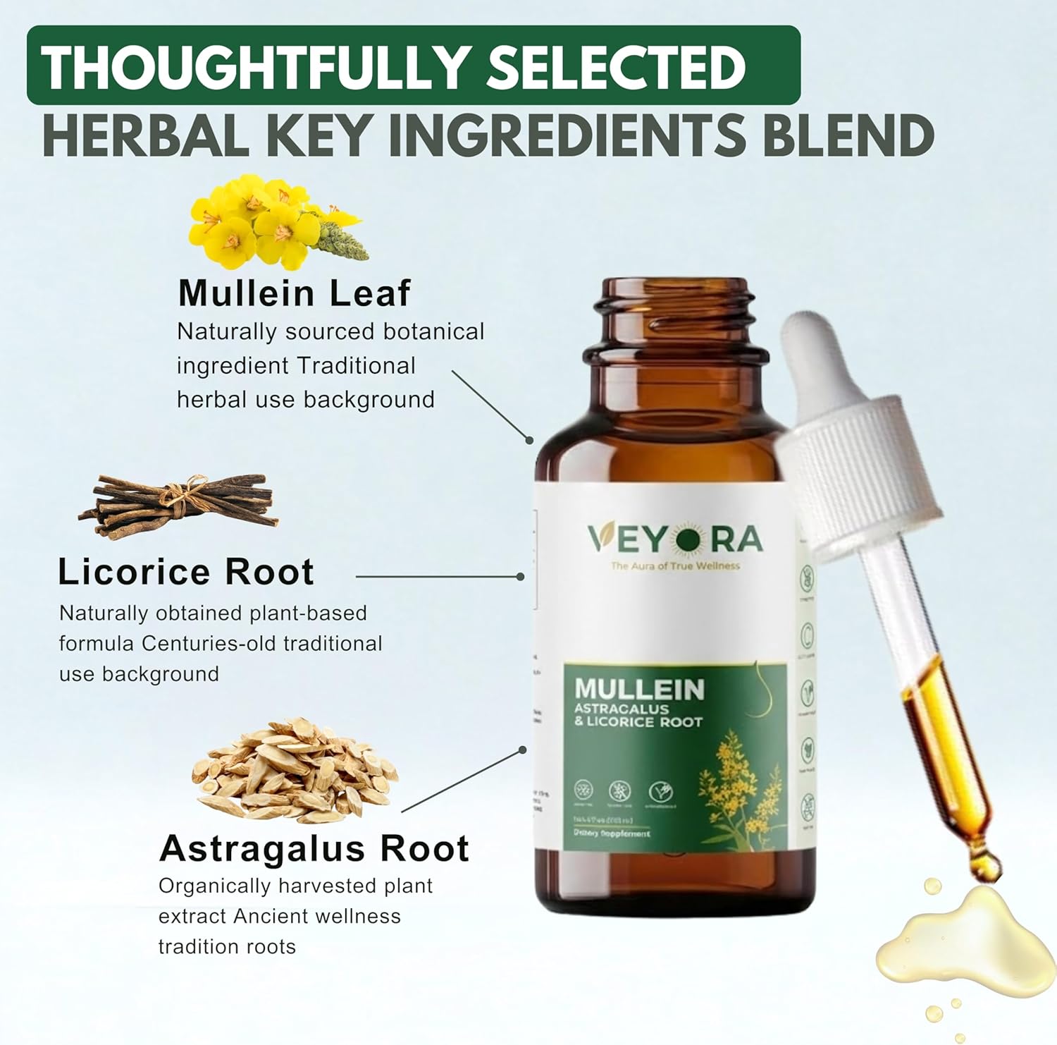 Mullein Leaf Drops with Astragalus & Licorice Root - 4 fl oz Liquid Supplement - Herbal Extract Drops - 1200mg Per Serving - Vegan, Non-GMO, Gluten Free - 120 Servings - Image 3