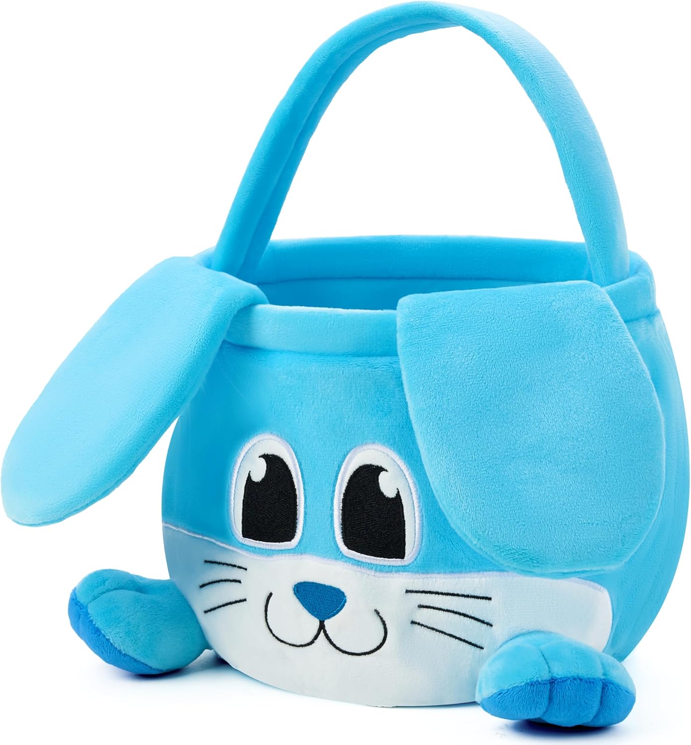 JOYIN Easter Bunny Baske with Foldable Ears, Empty Soft Basket with Handle, Easter Gifts for Babies, Kids Egg Hunt Game, Candy Bag, Party Favor Storage Container(11.8"× 8.7")