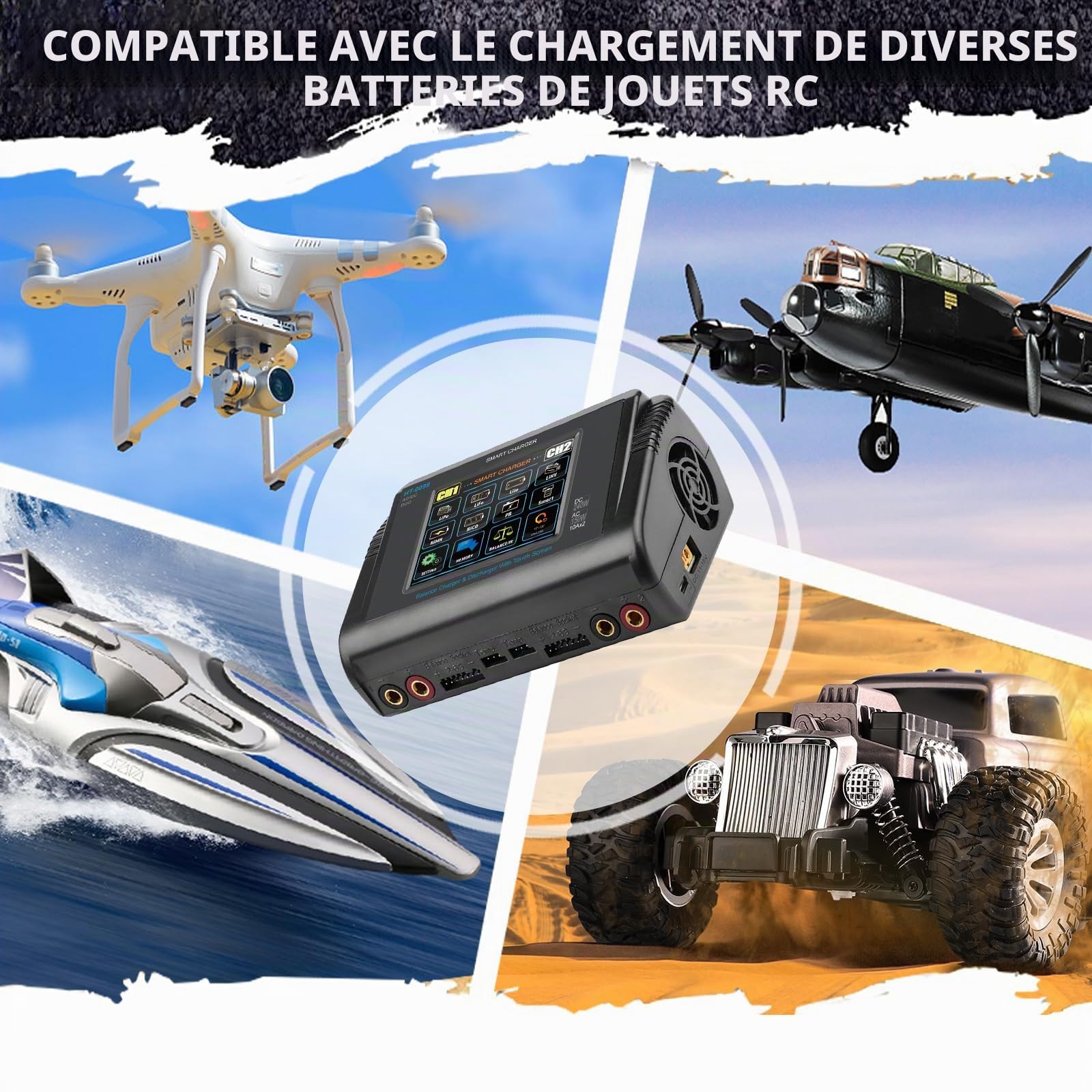 Haisito LiPo Chargeur tactile Dual Balance Chargeur déchargeur AC 150 W DC 240 W 10 A pour batterie Li-ion NiCd NiMH LiHV PB Smart