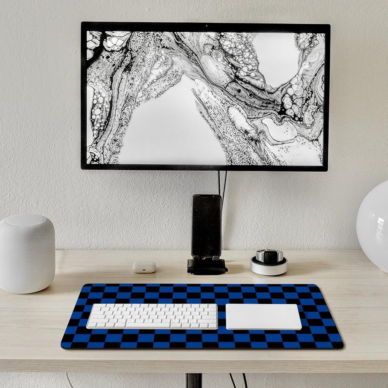 Large Mouse Pads Checkered Black and Blue Desk Mat Gaming Mousepad Non Slip Rubber Mouse Mat for Desk Keyboard, Wireless Mouse, Office Computer 16" x 30"