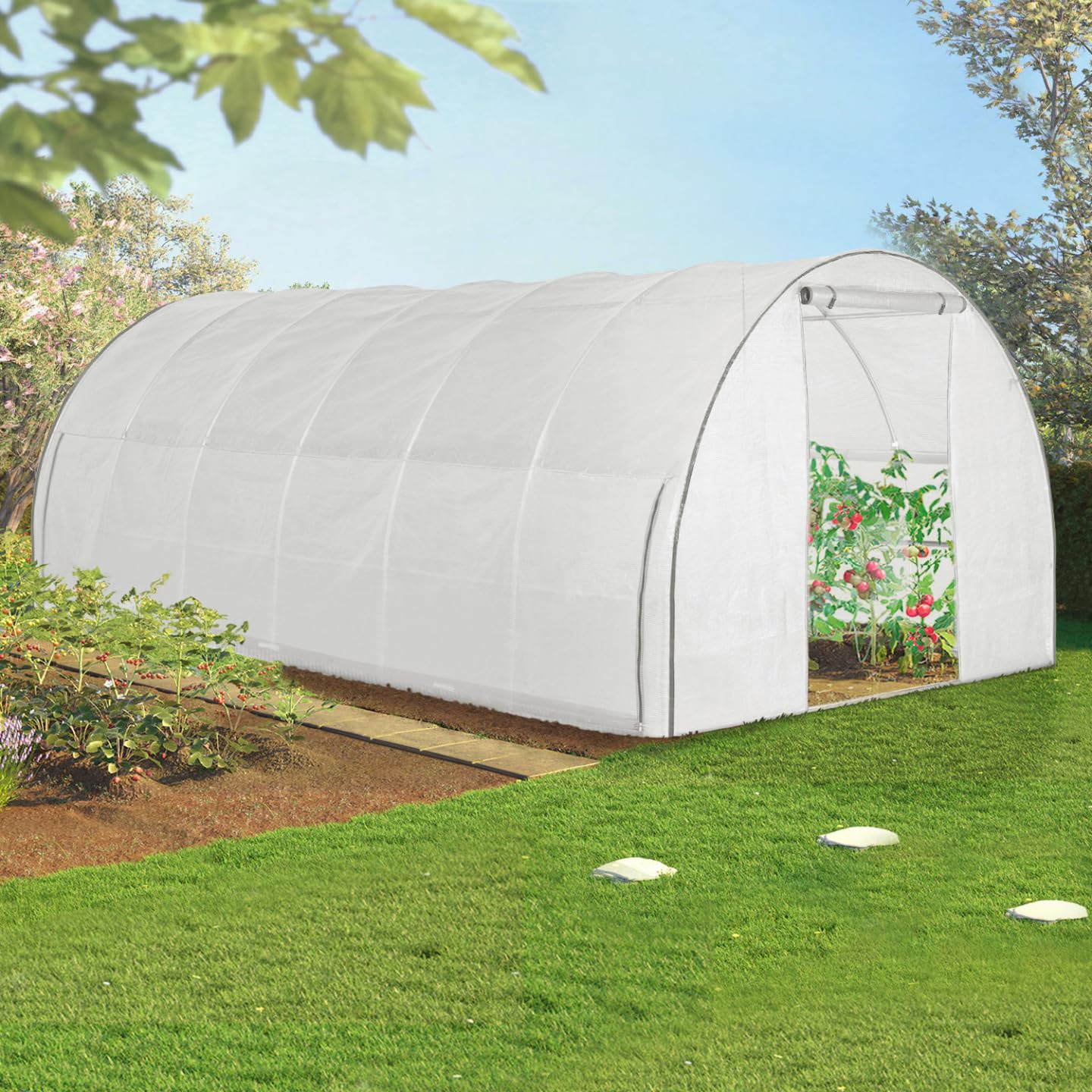 IDMarket - Serre Tunnel de Jardin 18M² Blanche relevable avec moustiquaire
