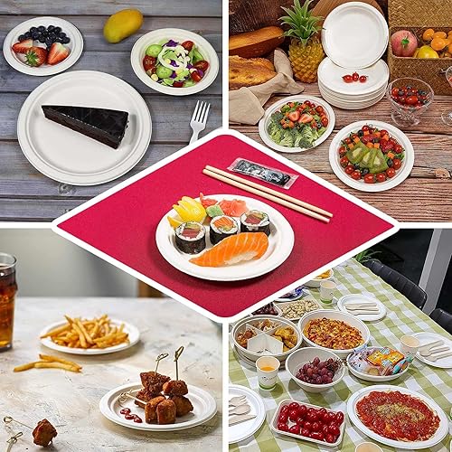 Miniatura 5 de Efavormart - Paquete de 50 platos redondos de bagazo biodegradables blancos de 7 pulgadas, compostables, ecológicos, desechables, aperitivos,