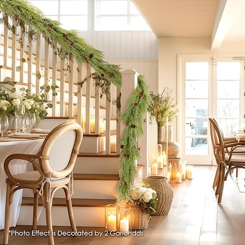 Miniatura 56 de WBHome 2 guirnaldas de Navidad preiluminadas de 9 pies/106 pulgadas con 50 luces LED para decoración navideña, funciona