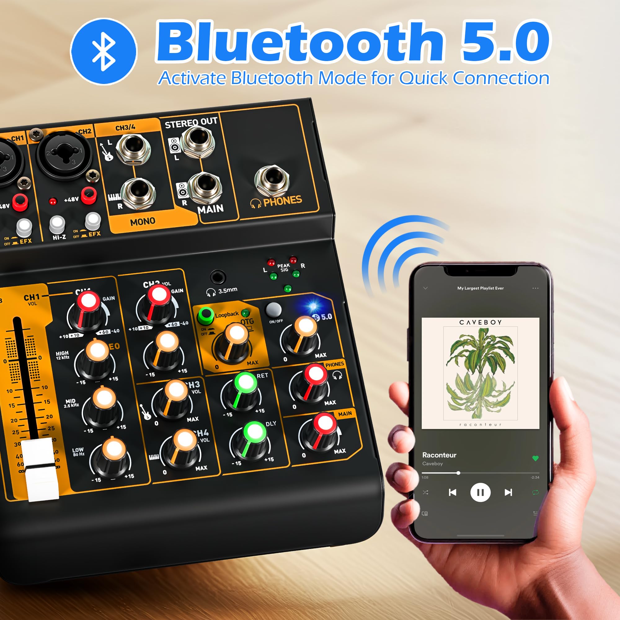 Amazon | ミニオーディオミキサー、ポータブルMini4 DJボードミキサー