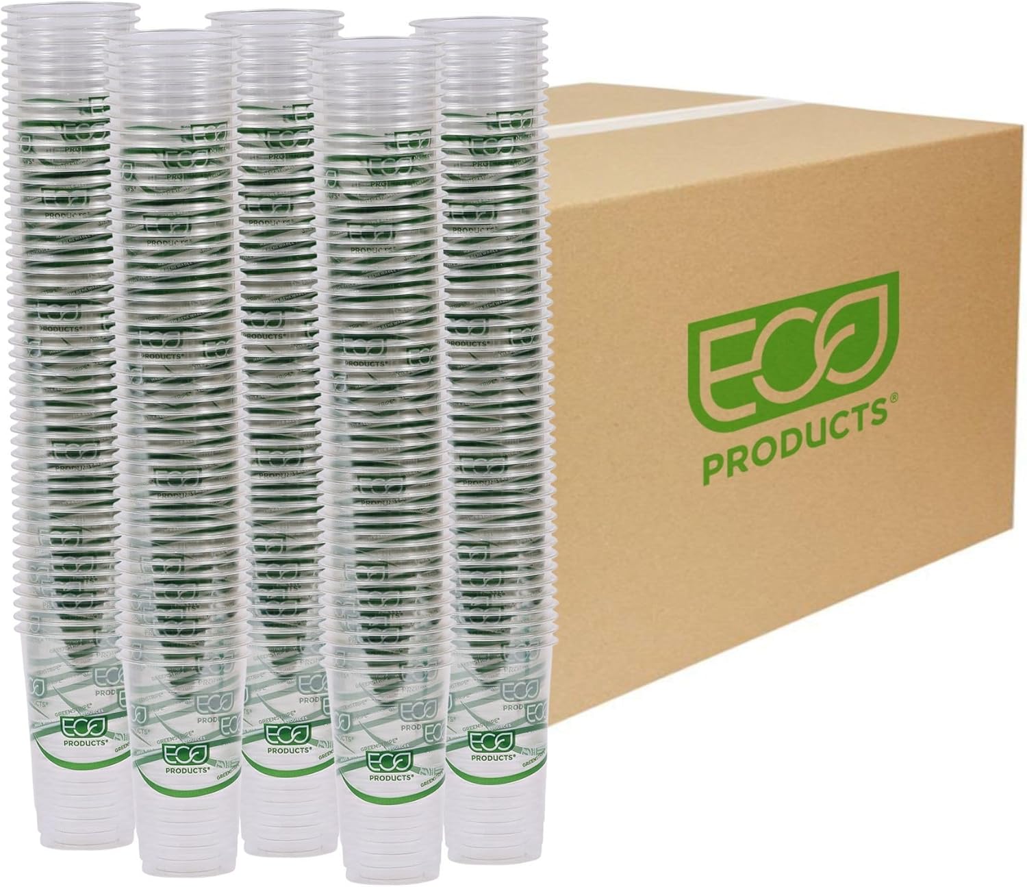 ECO PRODUCTS GreenStripe Clear Compostable 24oz PLA Large Plastic Cups, Case of 1000, Disposable Renewable Plant-Based Cold Cups, For Cold Drinks & Snacks, BPI Certified, ASTM Compliant.
