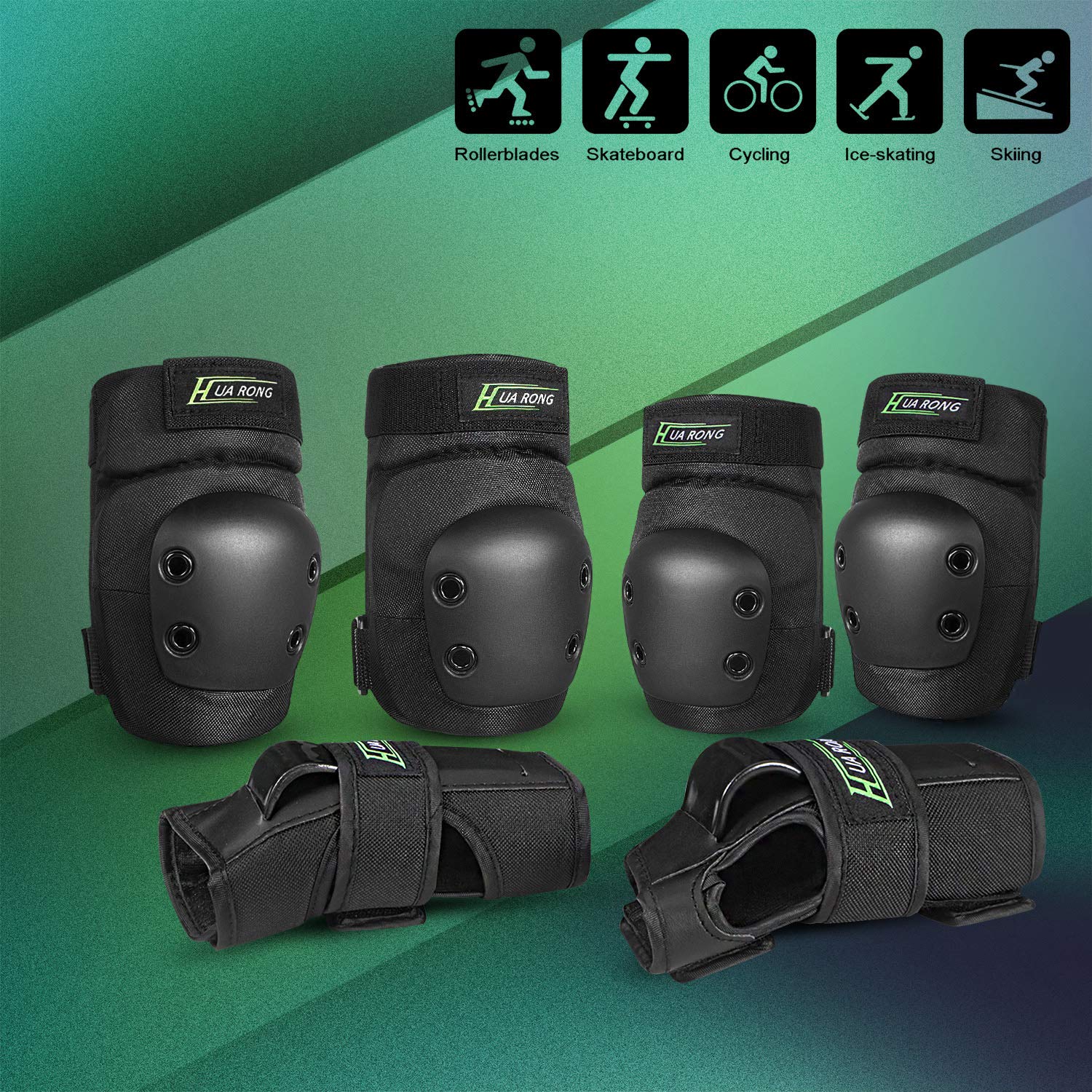 Everwell Adult/Child Protective Knee Pads Set, Knee Pads and Elbow Pads 6 in 1 Set with Wrist Guard and Adjustable Strap for Roller skating, Inline skating, Skating, Skateboarding, etc.: Industrial & Scientific
