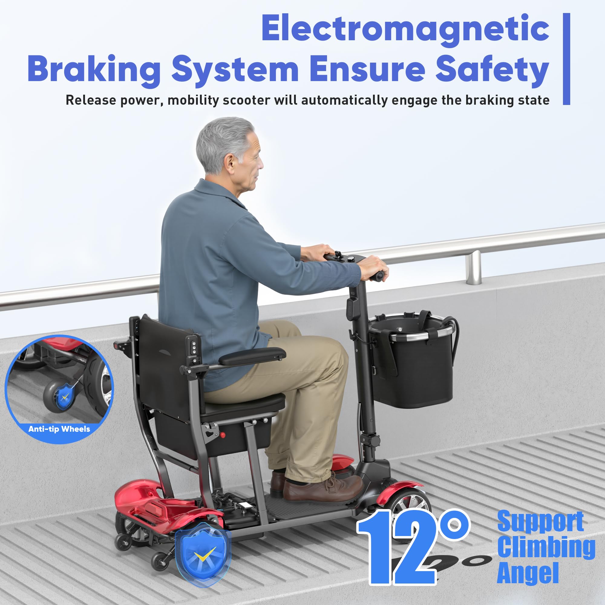 4 Wheels Mobility Scooters for Seniors, 39LBS Light Frame&350LBS Capacity&30 Miles Travel Range&270W Brushless Motor Powered Wheelchair Folding Electric Scooter&LED Lights&Dust Cover&Auto Brake-Red