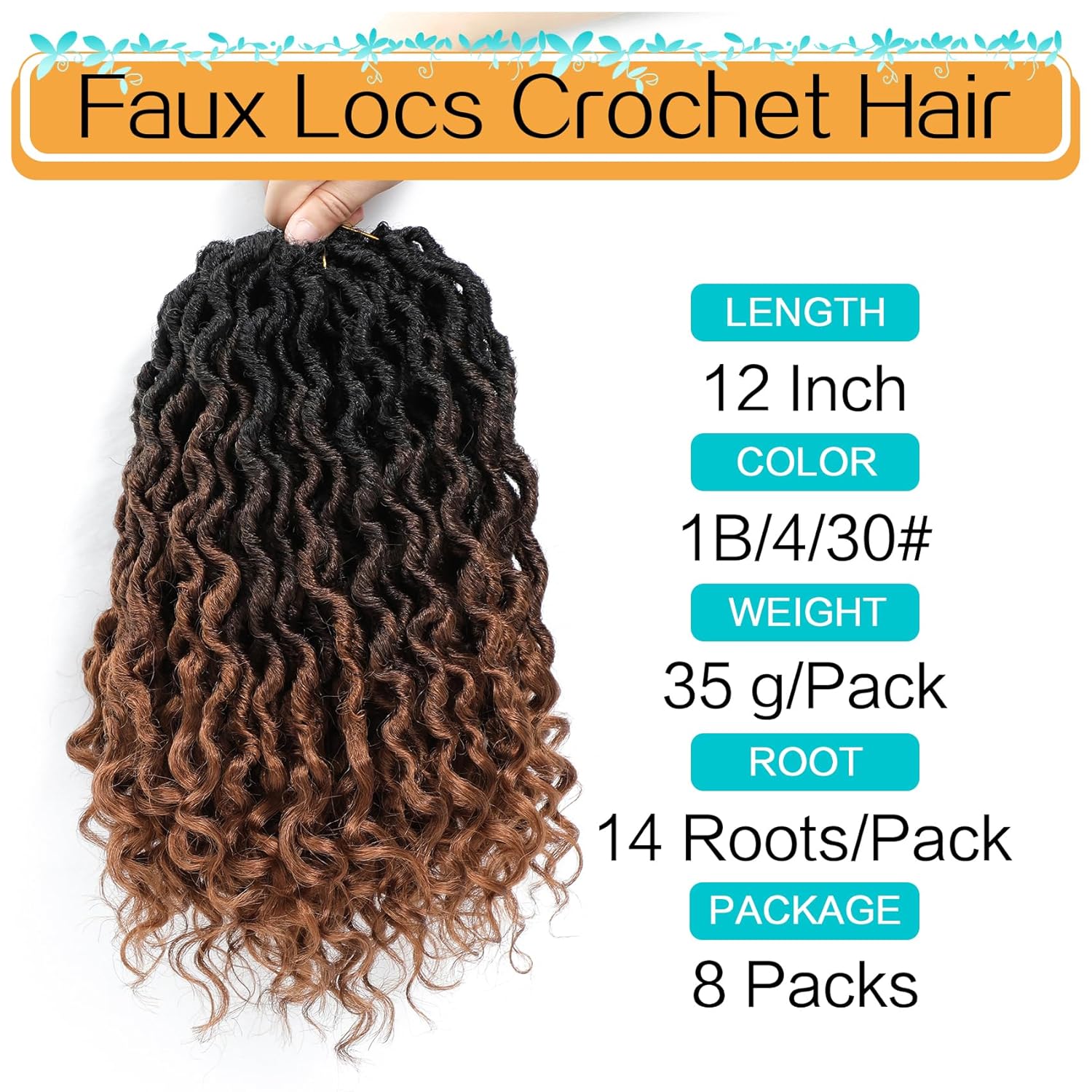 Karida Goddess Locs Crochet Hair 14 Inch, 8 Packs Faux Locs Crochet Hair for Black Women, Pre Looped Crochet Faux Locs With Curly Ends (14 Inch (Pack of 8), 1B/4/30#)