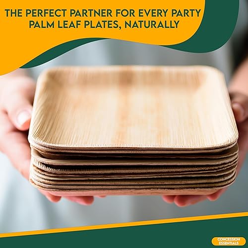 Miniatura 4 de Concession Essentials Platos de hoja de palma (25 unidades)  Vajilla desechable, platos compostables y biodegradables (6 x 5 platos rectangulares)