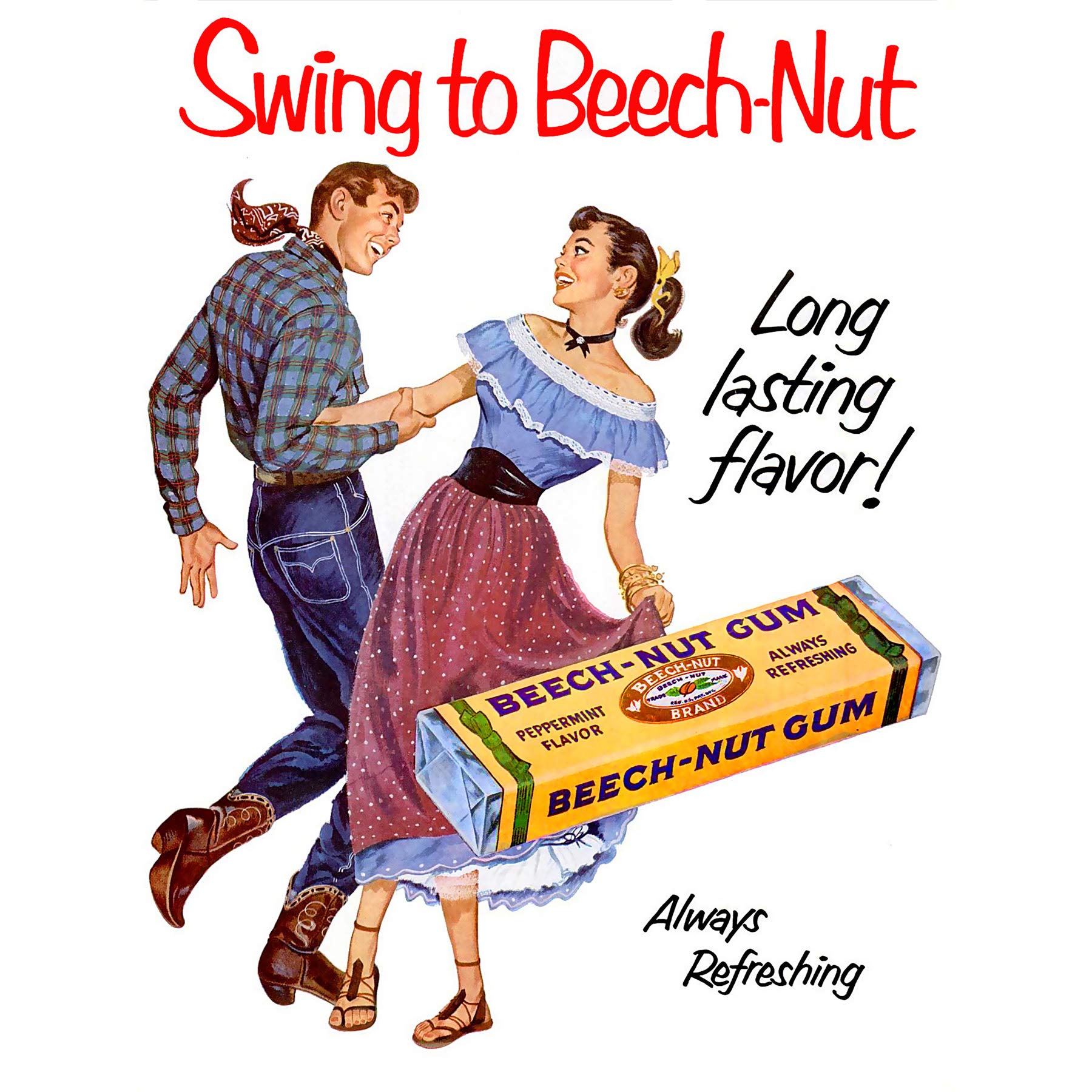 Wee Blue Coo Advertising 1952 Beech Nut Chewing Gum Swinging Dancing Couple New Fine Art Print Poster Picture 30X40 Cms Cc2706