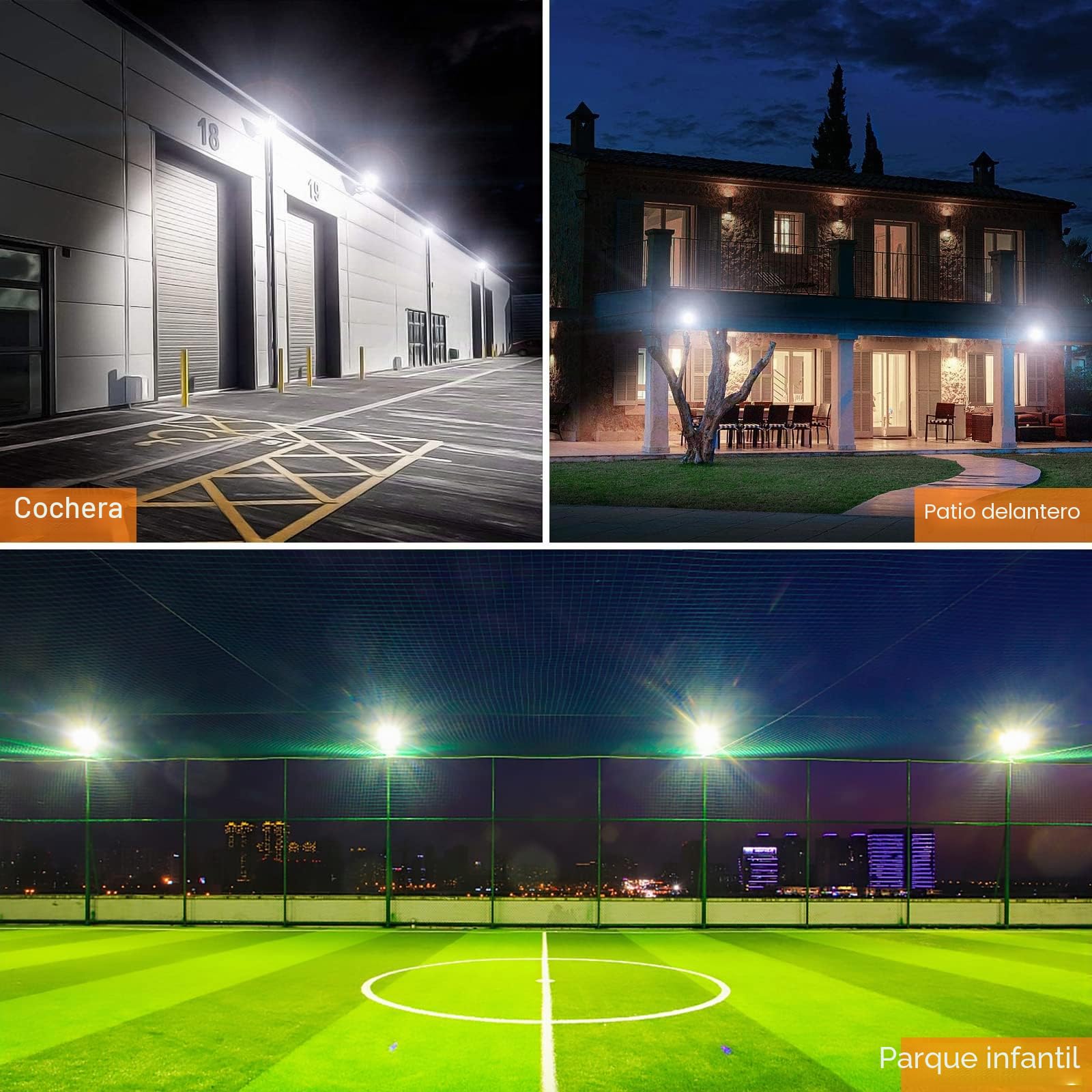 Focos LED Exterior 100W, 2Pcs 10000LM Potente Luces, Proyector 6500K Blanco Frío, Impermeable IP66 Aplique Pared Para Jardín Patio Pasillo Garaje