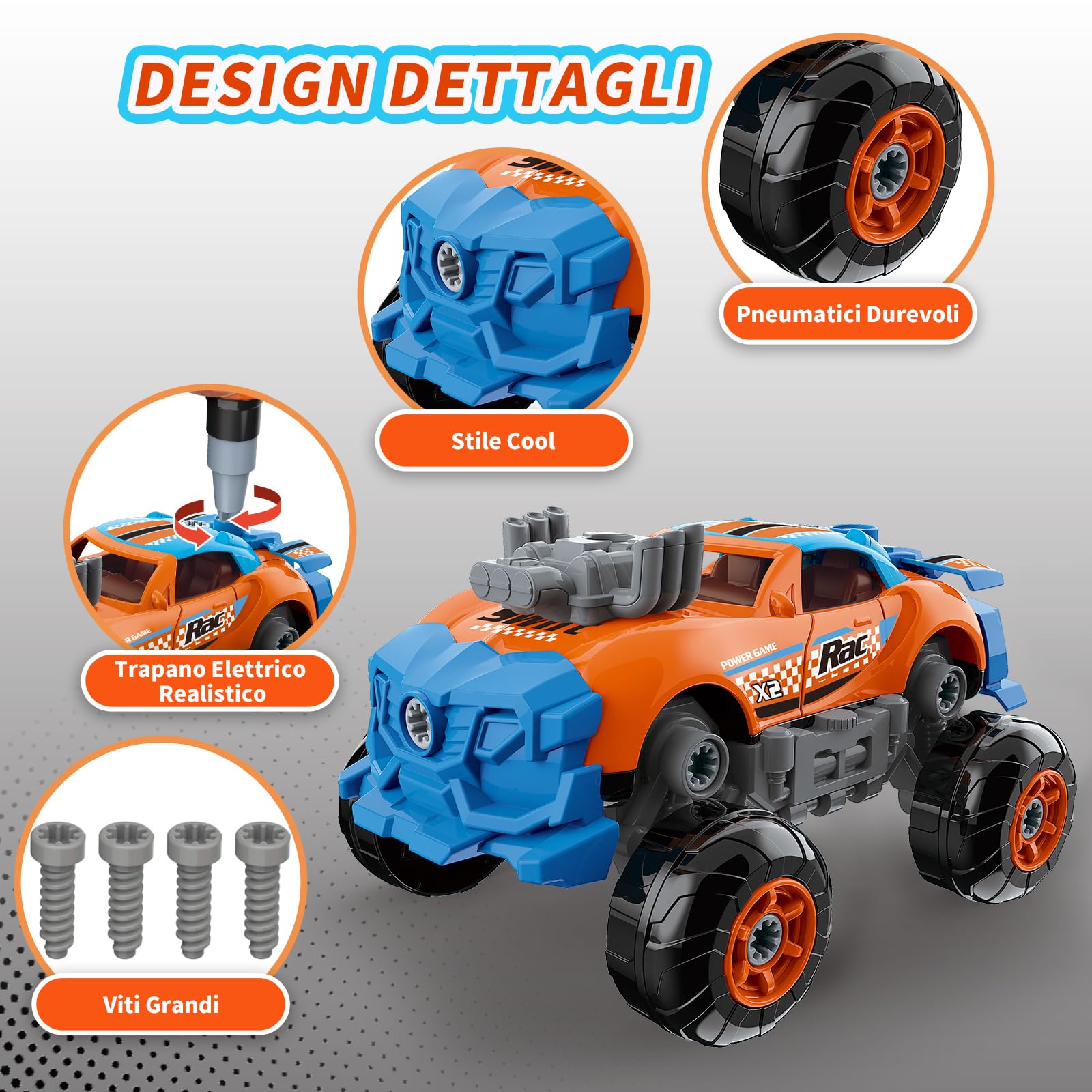 Pup Go Auto 3-in-1 Smontabile per Ragazzi di 3 4 5 6 7 8 Anni, 43 Pezzi con Trapano Elettrico, Giocattolo Camion da Costruzione, Costruisci la Tua Auto, Regalo Giochi Ideale per Bambini (Arancione)