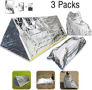 Wady 3-In-1 Emergency Survival Blanket Tent Sleeping Bag, Heat Reflective Waterproof Mylar Emergency Survival Thermal Shelter Tube Tent, Sleeping Bag, Blanket Survival Kits for Camping Hiking