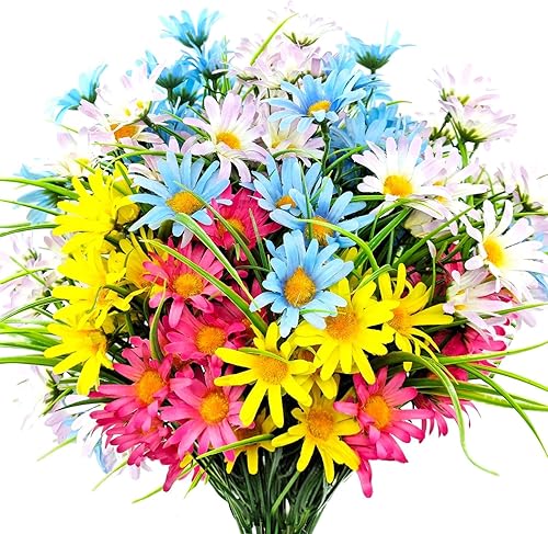 FOUSUKA 4 paquetes de plantas artificiales de margaritas grandes, ramo de flores silvestres de seda sintética, para exteriores, resistente a los