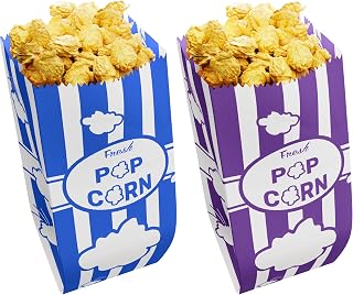 [100-pcs] 1 oz Royal Blue Popcorn Bags + [100-pcs] 1 oz Purple Paper Popcorn Bags - Customizable - Bundle