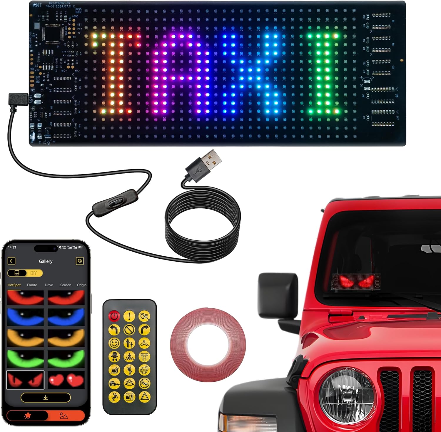 Programmable Scrolling LED Sign for Advertising & DIY Use, 6.81"x2.76" Small Screen Animation 5V LED Car Sign for Business Shop Bar Party Festival Home Decor,App & Remote Control