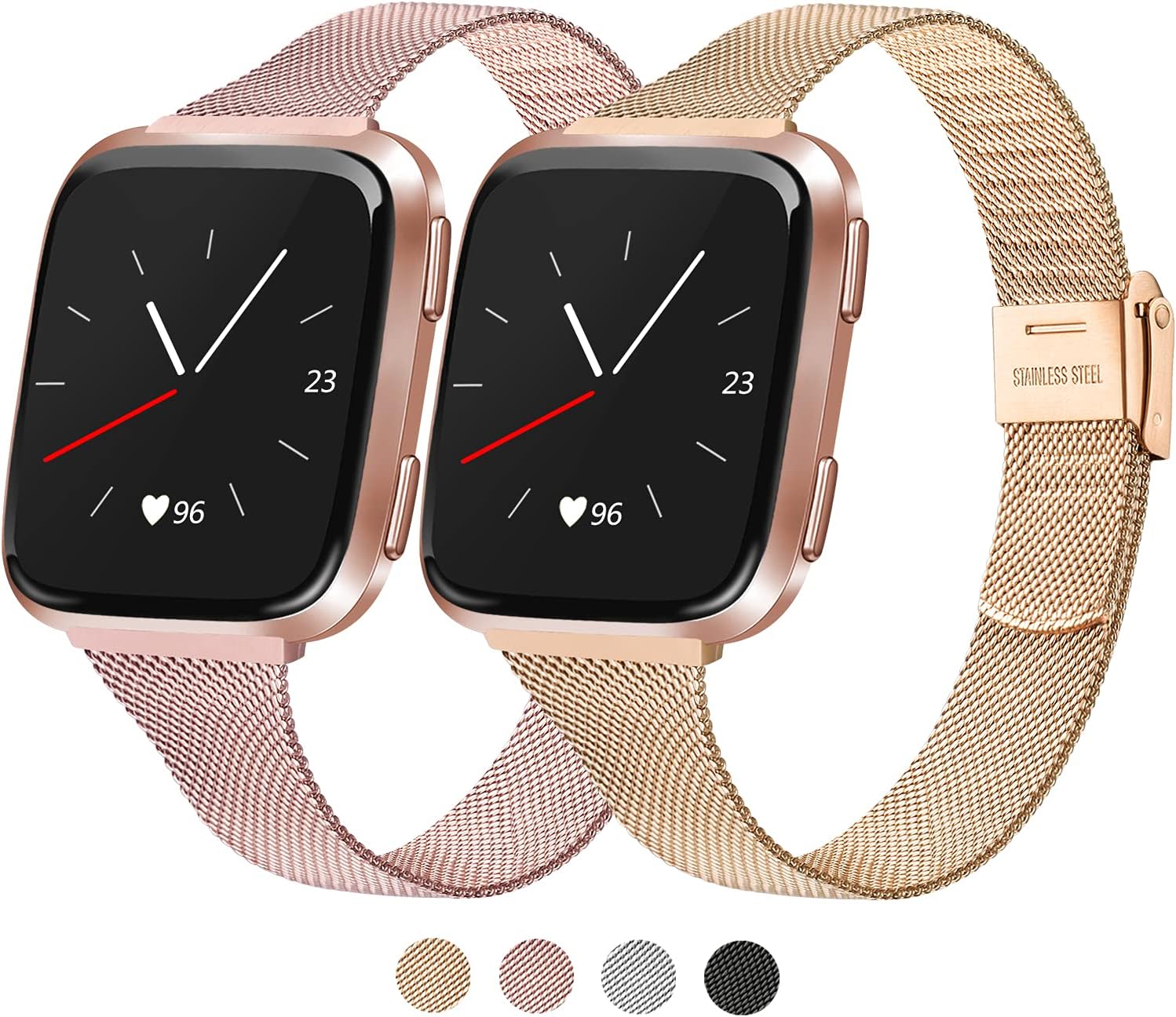 2 Pack Metal Silm Bands for Fitbit Versa 2 & Fitbit Versa & Versa Lite & Versa SE, Stainless Steel Metal Clasp Thin Replacement Bands for Versa 2 Women Men (For 6.7"-8.7" Wrists, Rose Pink+Rose Gold)