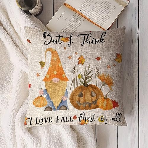 Cojines decorativos de calabaza de Acción de Gracias para sala de 18 x 18 pulgadas, But I Think I Love Fall Most of All, fundas de almohada