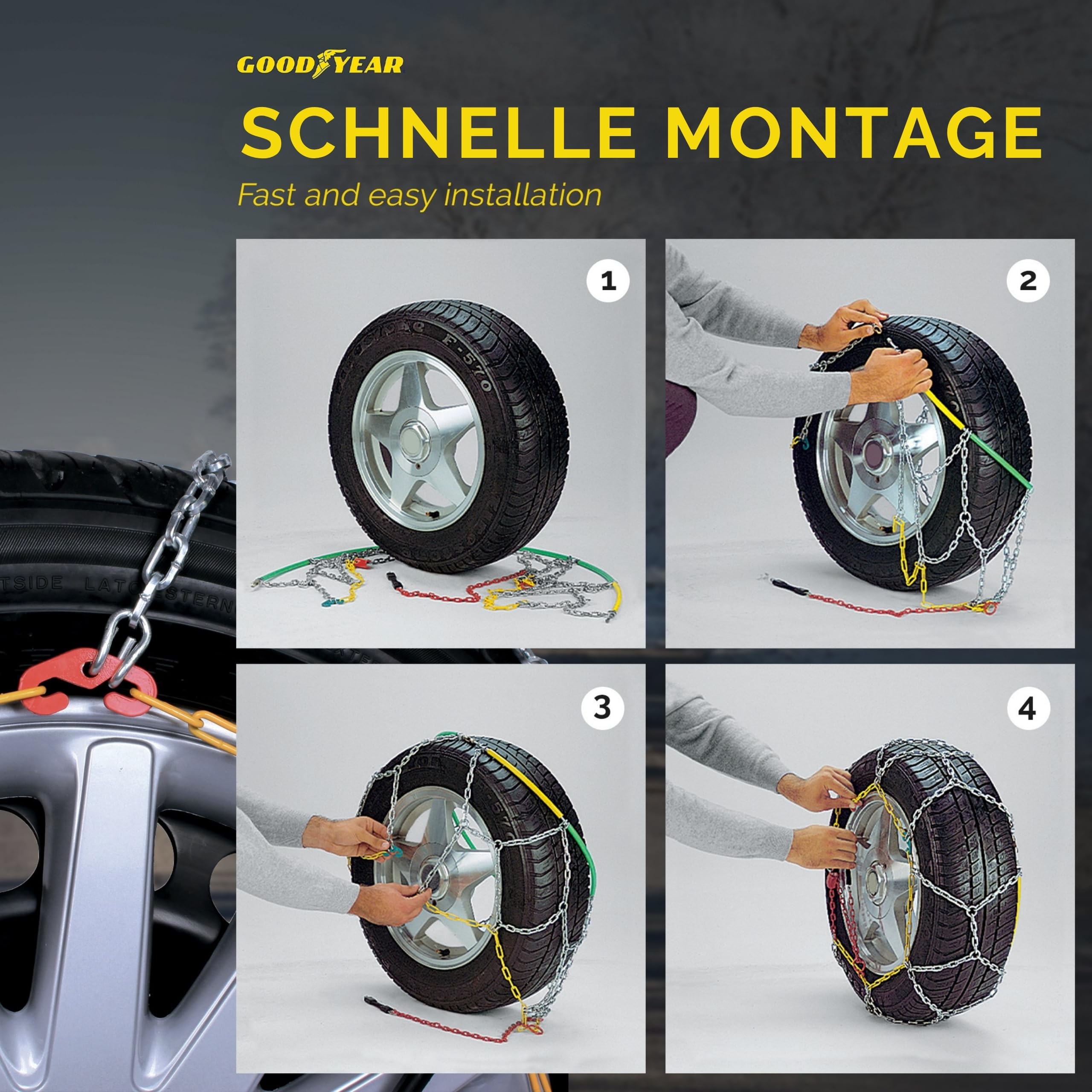 Goodyear 77932 Schneeketten 12 mm für SUV, Lieferwagen und Wohnmobil mit Selbstspannsystem, Größe 230