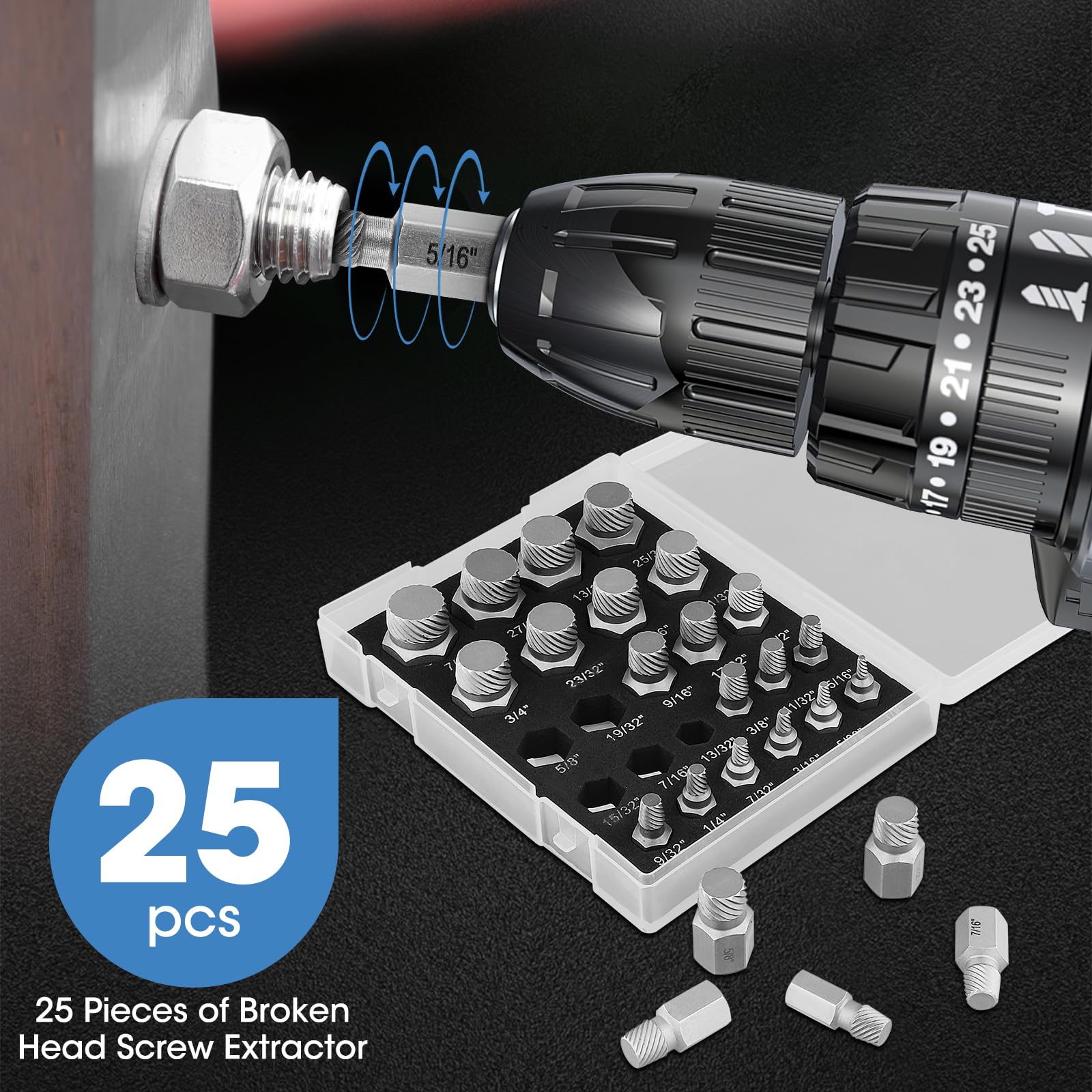 Schraubenausdreher Set 25 Stück, Linksausdreher Set, Beschädigte Schraube Entfernern Extraktor Set, Schrauben Entferner Set für Entfernen von Gebrochenen Bolzen, Verrostete Schrauben, Steckschrauben