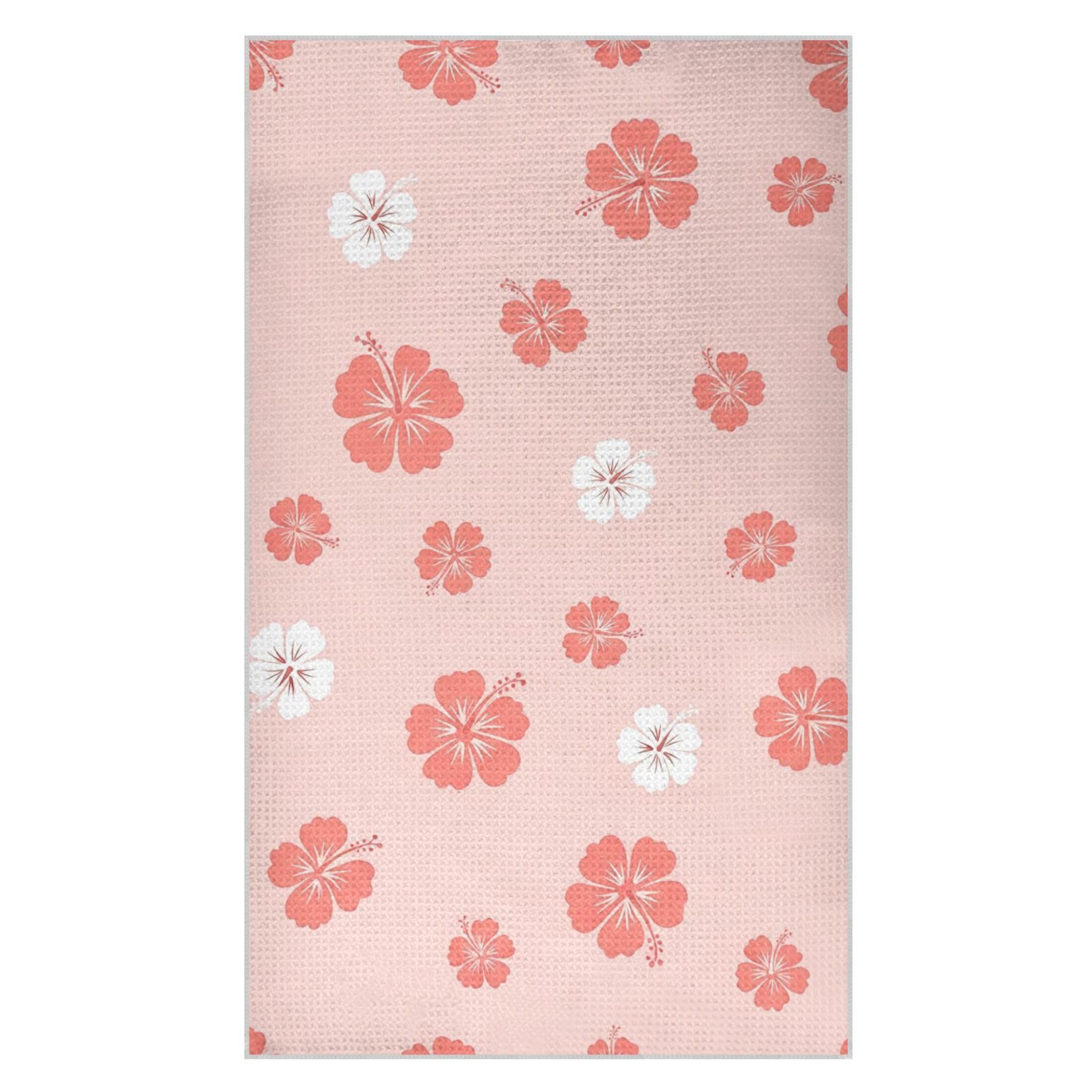 Fuauuyl Hibiscus Pink Kitchen Towel Waffle Weave Dish Towels Soft Absorbent Hand Towel Microfiber Lint Free Dish Cloths for Kitchen, 18x30 in