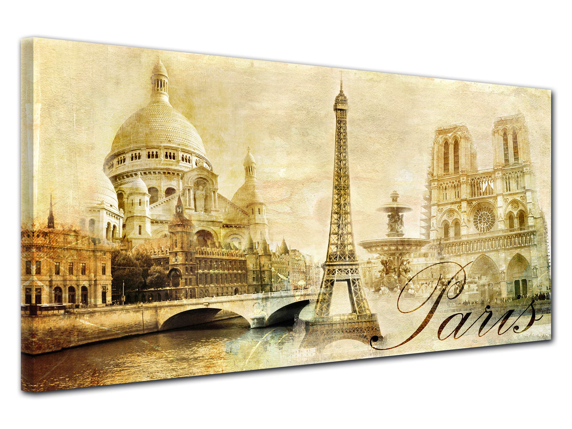 Tableau toile déco Paris Monuments vintage DECLINA 60x30 cm