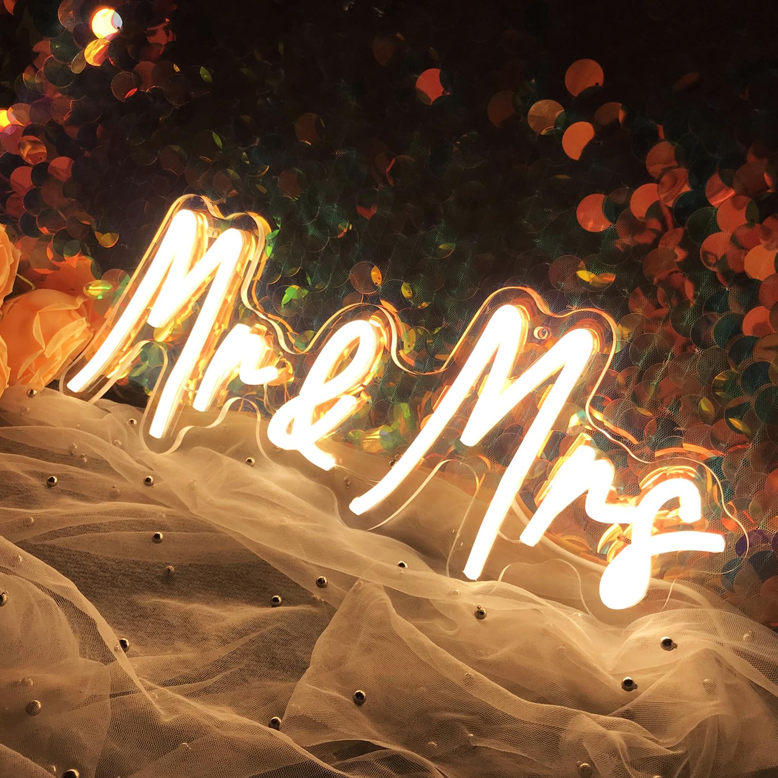 Mr&Mrs LED Neon Sign Wedding & Reception Decor Illuminating Wall Art New Couples Gift Cool LED Sign with 5V Power Supply - Image 4