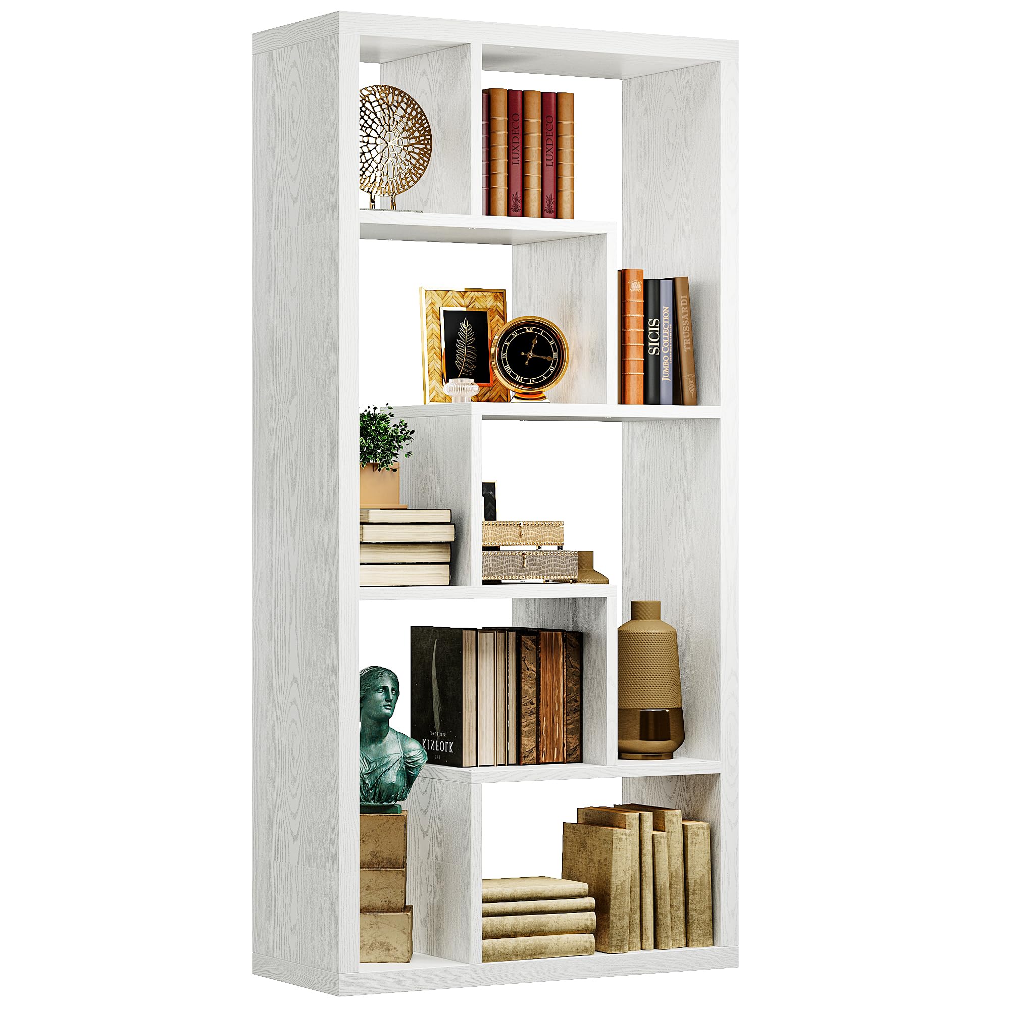 IRONCK Geometric Bookcase 6-Shelf Industrial Bookshelf White Etagere Bookcase Tall Storage Display Bookshelf with Thicken Shelf for Living Room Home