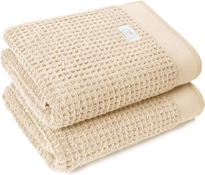 Softerry Waffle Bath Towel Set - 100% Soft Cotton - Plush and Extra Absorbent - Luxury Hotel & Spa Quality - Fade Resistant - Eco-Friendly Natural, Set of 2 Bath