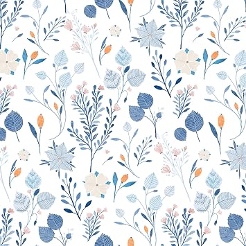 PeonyQueen Blue Floral Wallpaper Peel and Stick Boho Contact Paper 17.3 x 393 Watercolor Blue Removable Self Adhesive Wallpaper for Bedroom Waterproof Wildflower Botanical Wall Paper Home Decor