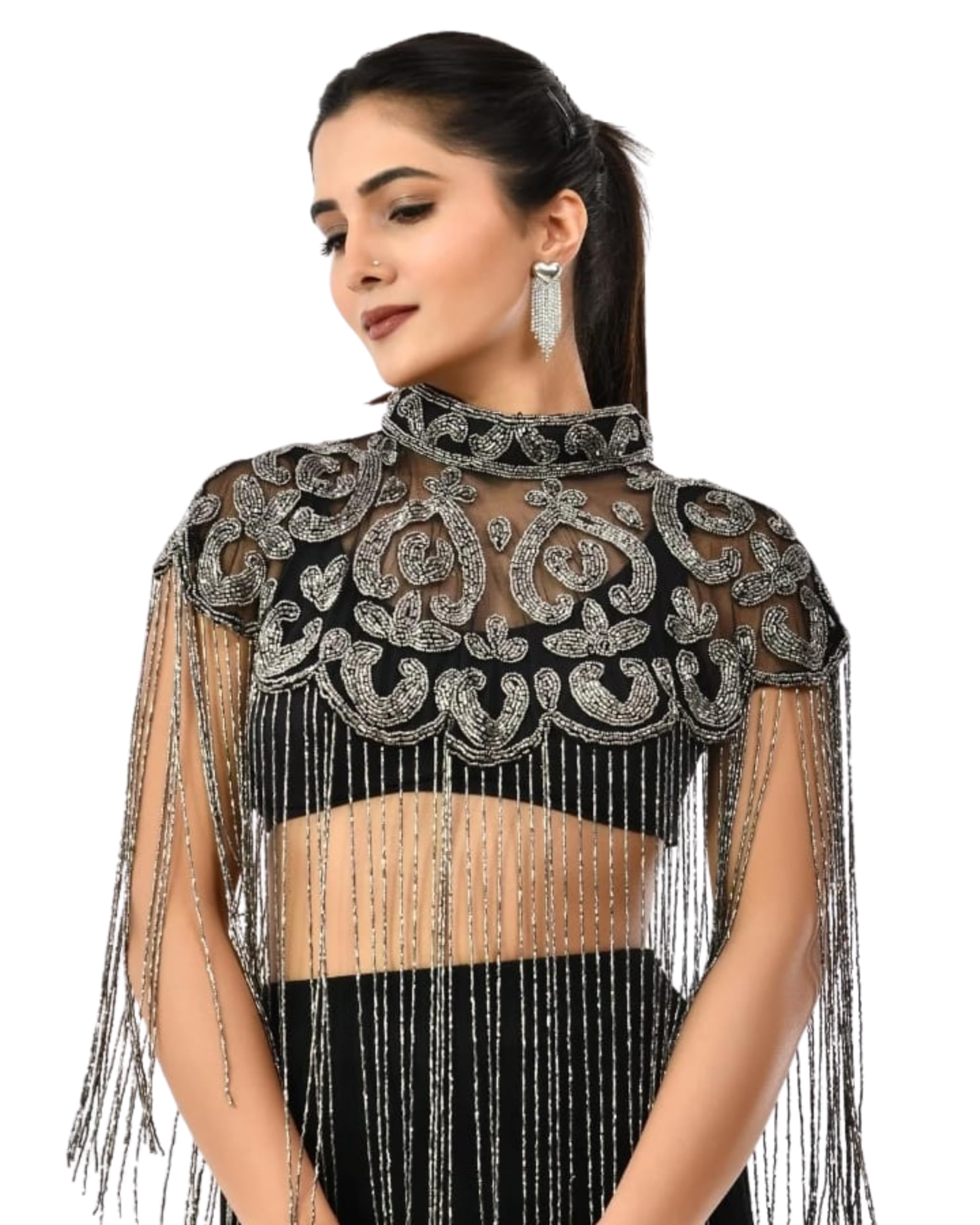 cholis creation Women’s Mercury Enchant Beaded Cape | Free Size Capelet for Sarees Lehengas and Gowns-picture-49