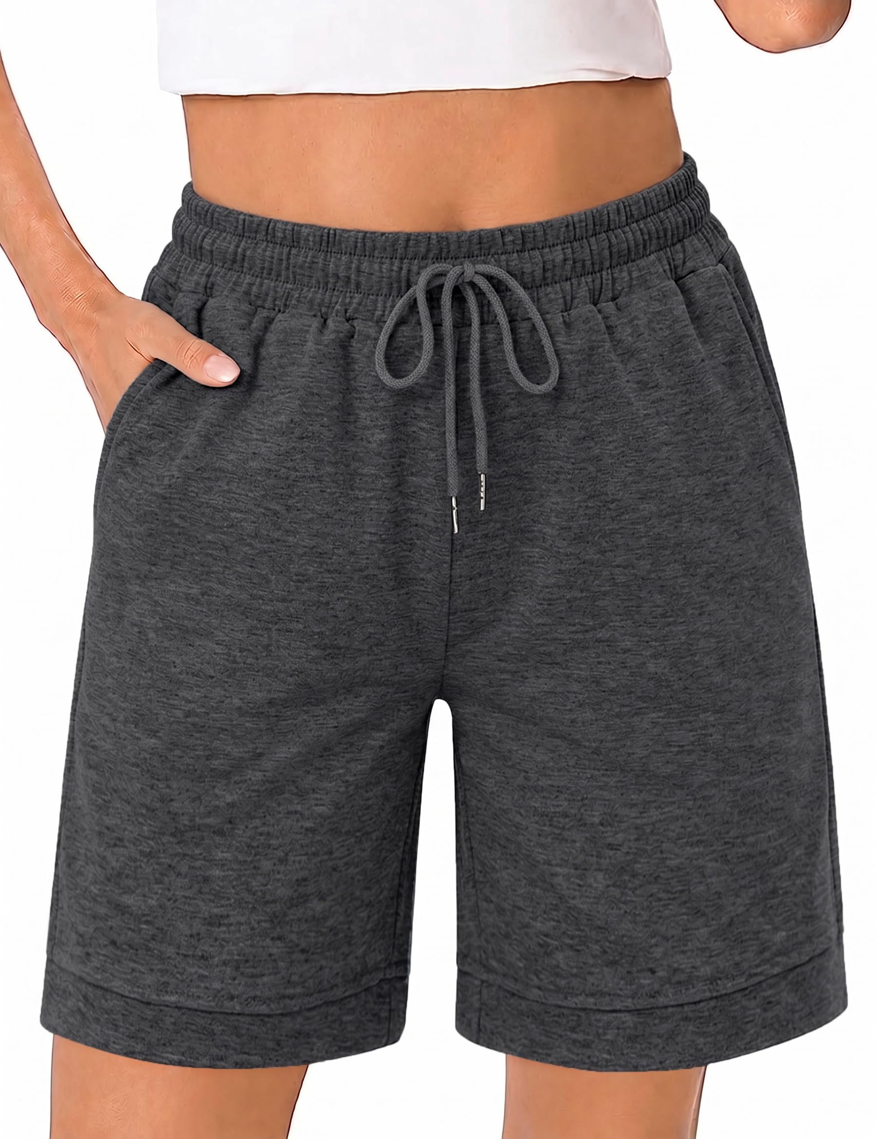Uniexcosm Kurze Sportshorts Damen Sporthose High Waist Shorts Damen Sommer Shorty mit Taschen und Kordelzug Freizeitshorts für Running Gym Fitness