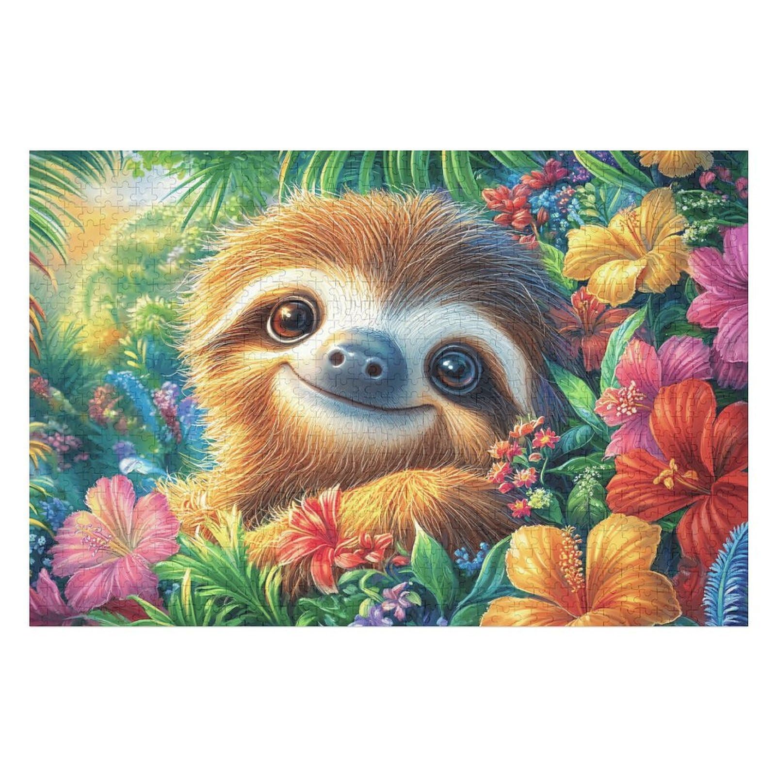 1000 Piece Jigsaw Puzzle for Adults Sloth Flower Garden 75x50cm Framable Home Decor Artwork HD Clear Details Dust-Free Smooth Assembly Experience No Puzzle Dust