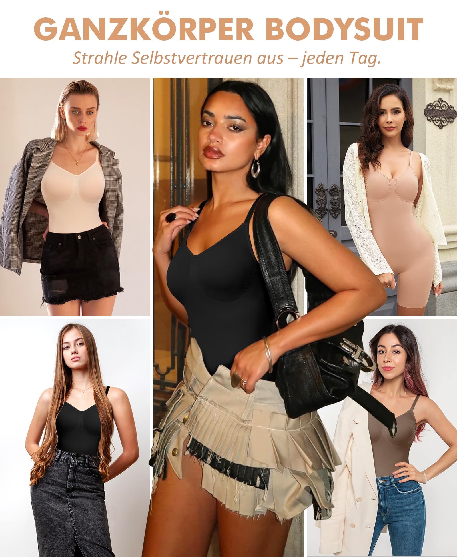 Werena Shapewear Damen Body Shaper Bauchweg Stark Formend Figurformende Bodysuit mit Bein Shaping Shorts Nahtlos Taillenformer Miederhose Unterwäsche mit Verstellbare Schultergurte