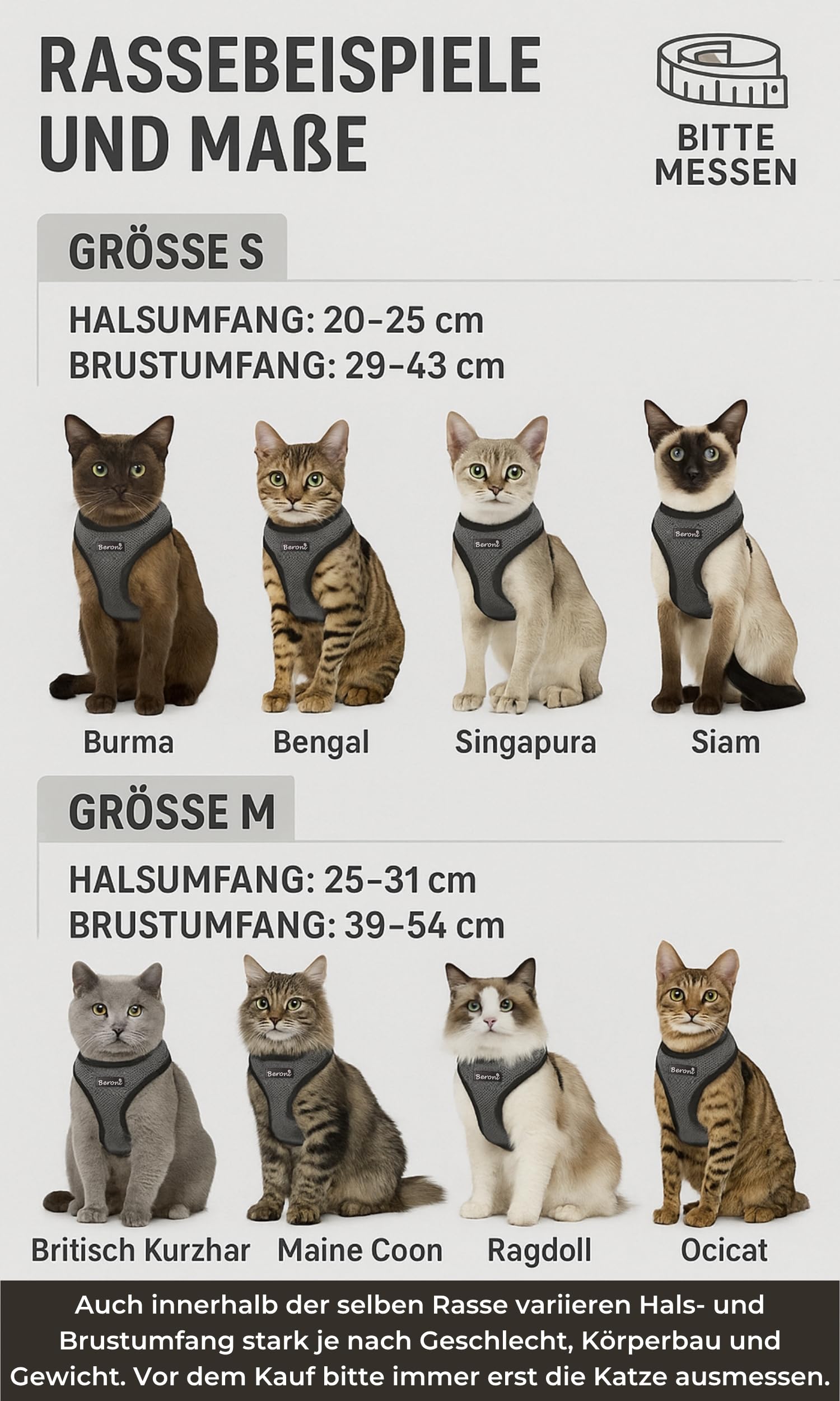 Beroni Katzengeschirr 2.0 - Ausbruchsicher & Verstellbar Für Katzen