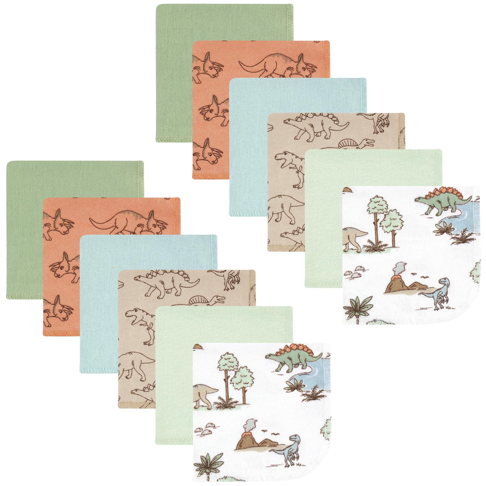 Hudson Baby Unisex Baby Flannel Cotton Poly Washcloths, Dinosaur Adventures 12Pk, One Size