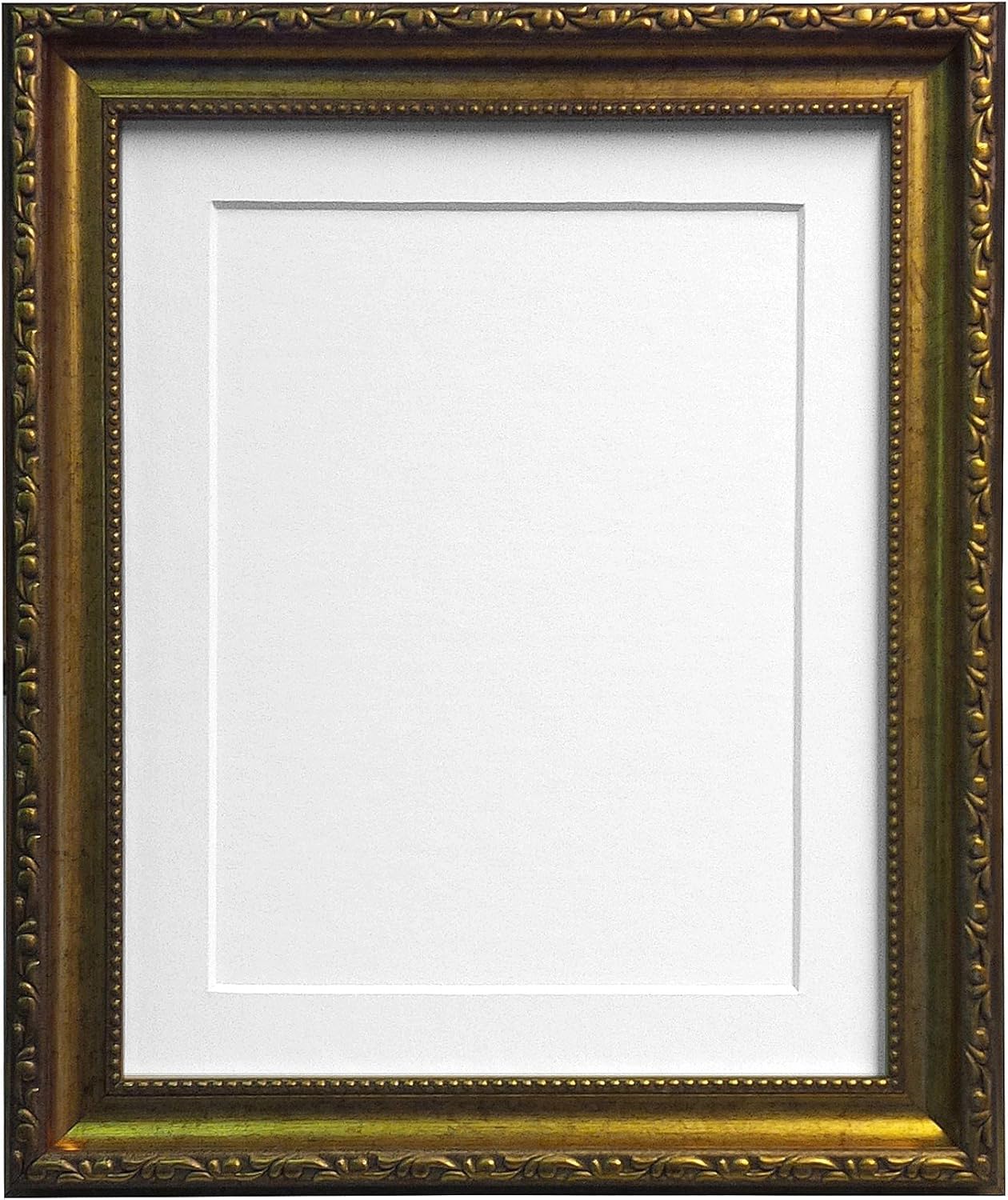 FRAMES BY POST AP3025GOLDFRAMEWITHWHITEMOUNT10886 Shabby Chic Picture Photo Frame, 10 x 8 Image Size 8 x 6 Inches, White Mount