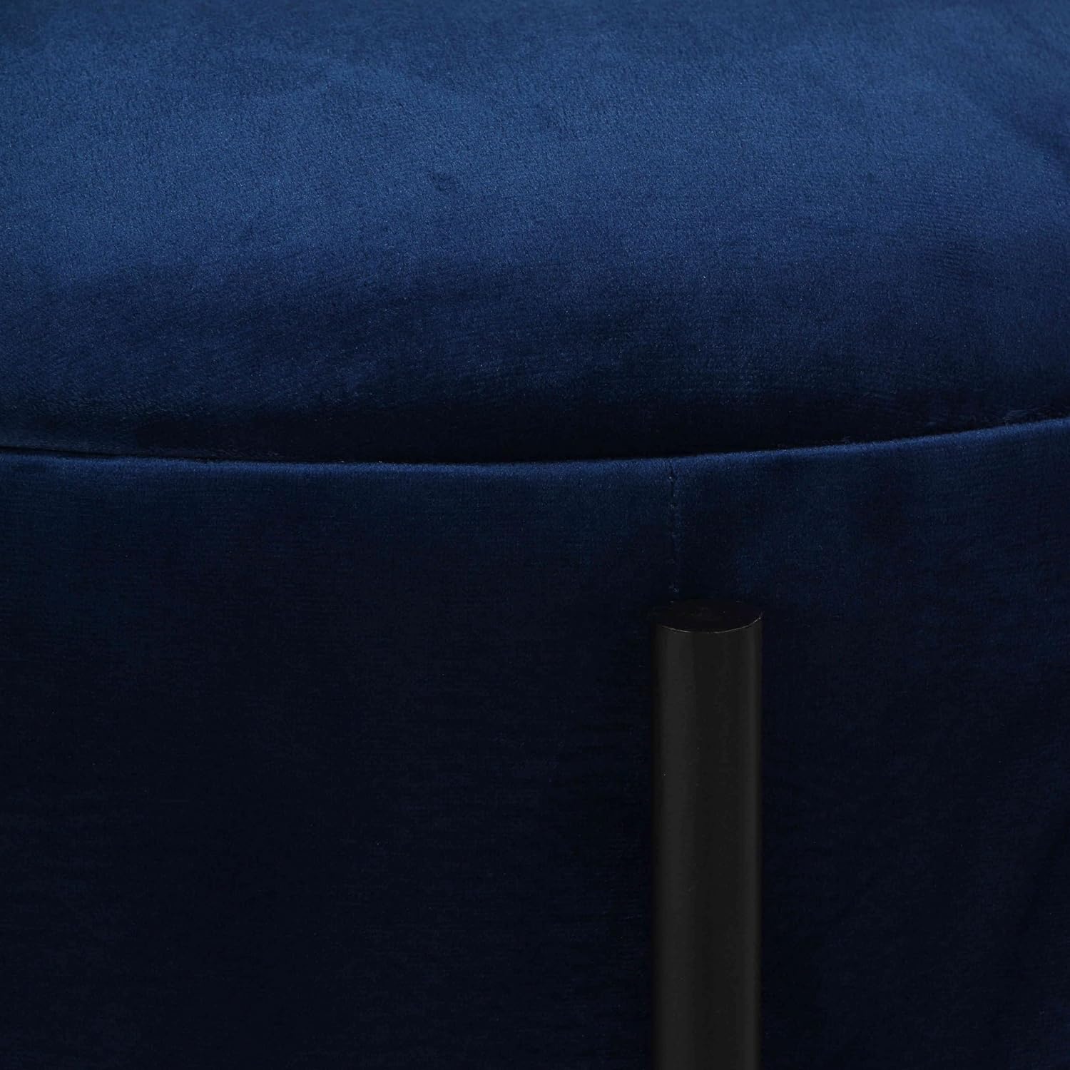 Cortesi Home Seattle Round Storage Ottoman with Metal Legs, Navy Blue Velvet