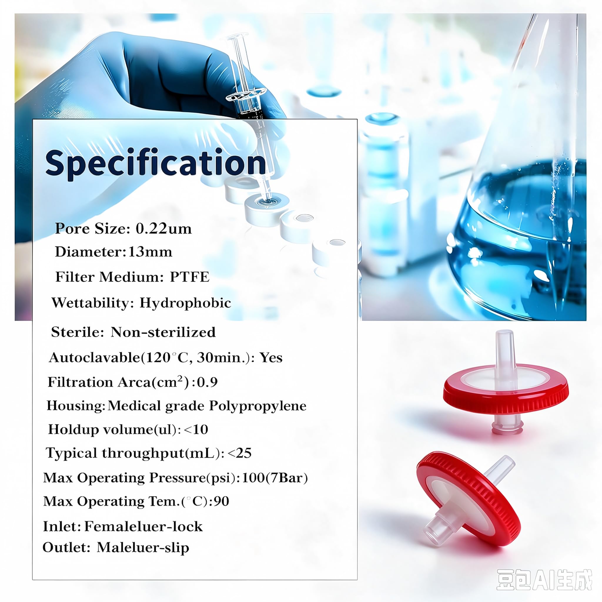 Hydrophobic PTFE Syringe Filters,0.22μm 13mm,Non‑sterile,Pack 100 — Amazon image 2